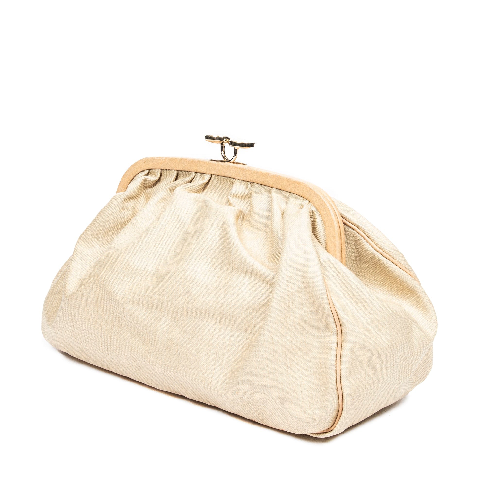 Celine Celine Clasp Clutch Bag Beige Canvas XL size AWL4582