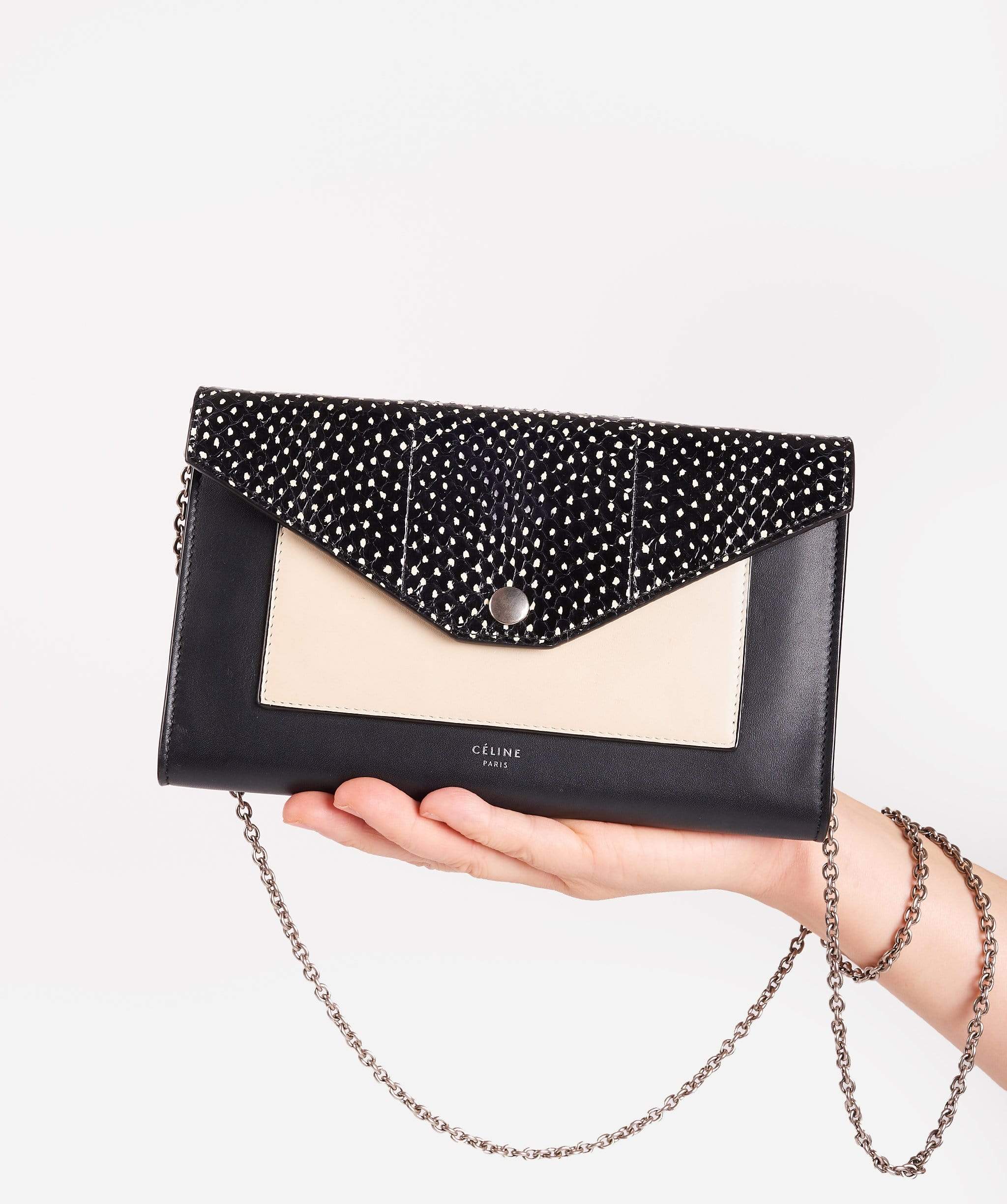 Celine Celine Leather and Python Pocket Envelope Shoulder Bag