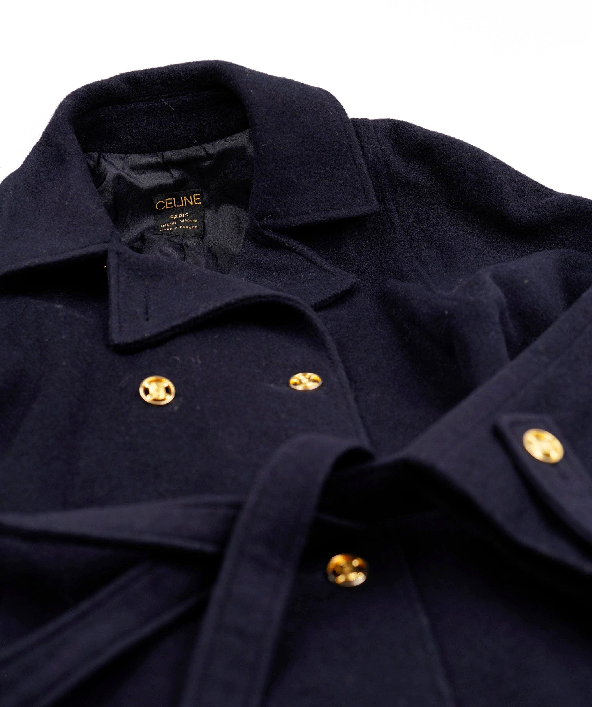 Celine Celine Gold Button Coat Navy ASL5423