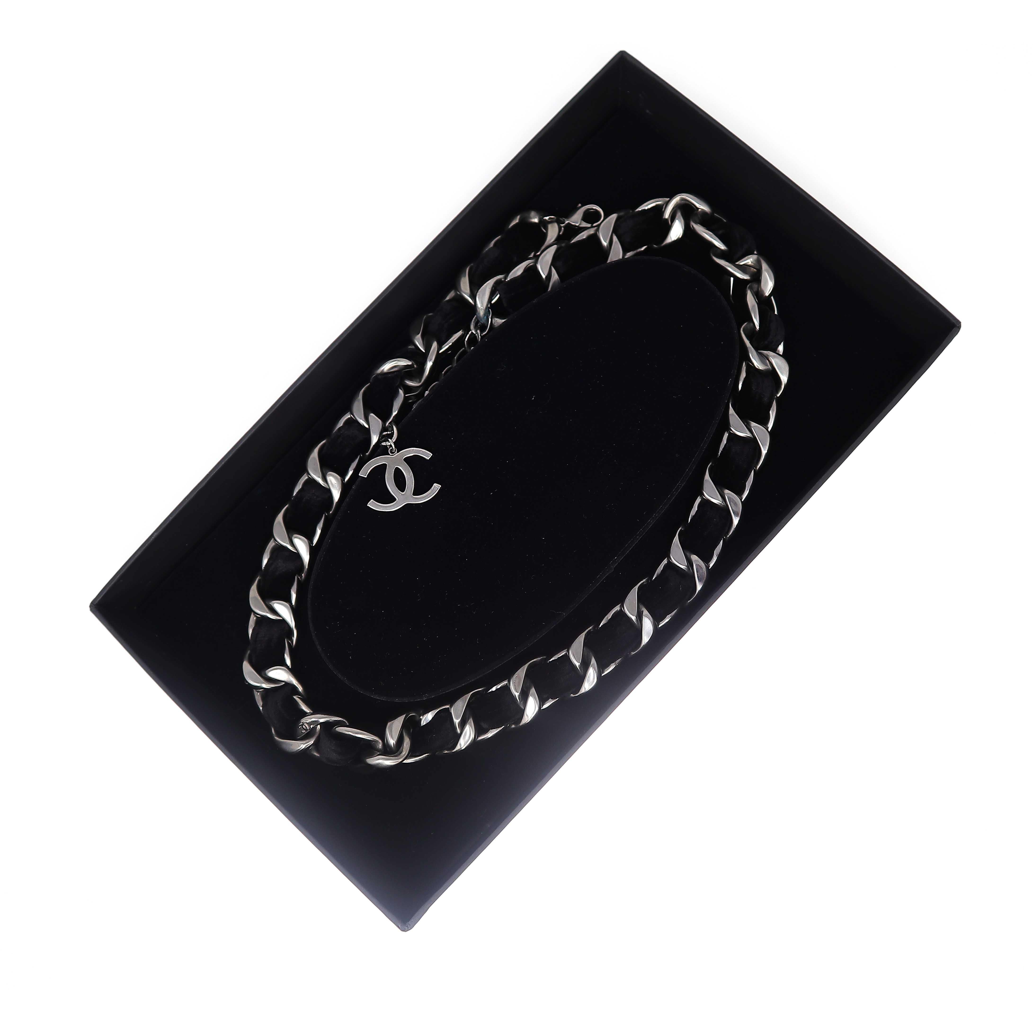 Chanel Chanel Velvet Black and Silver Chain Belt