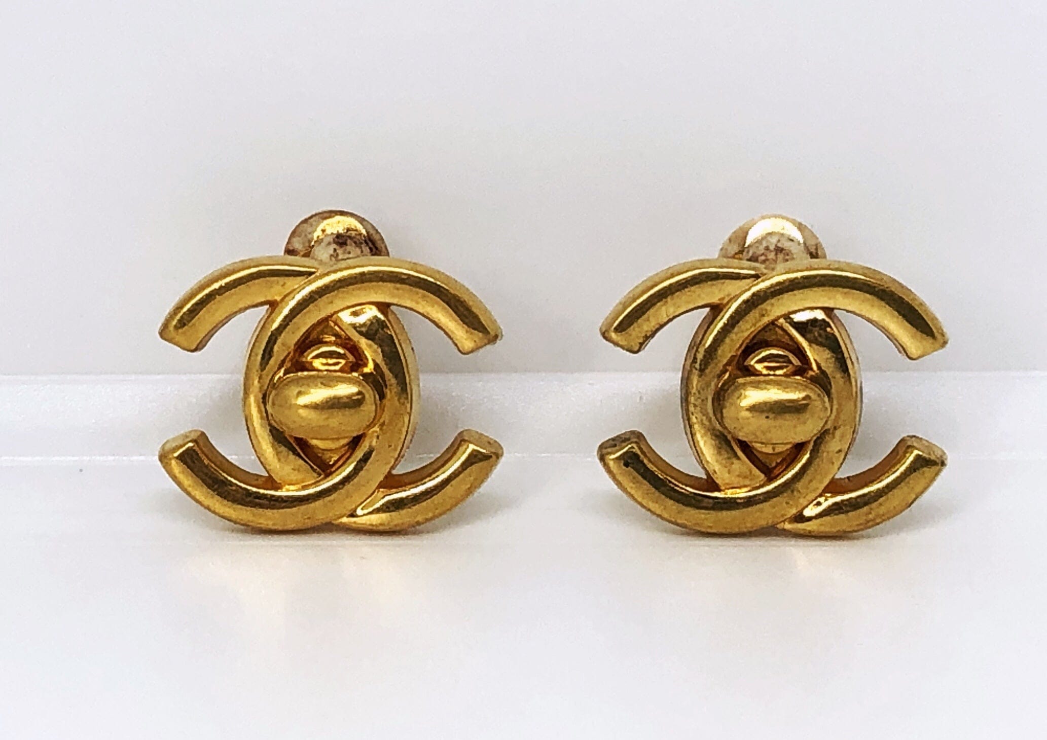 Chanel Chanel 24k Gold Plated Turn Lock Earrings PXL1341