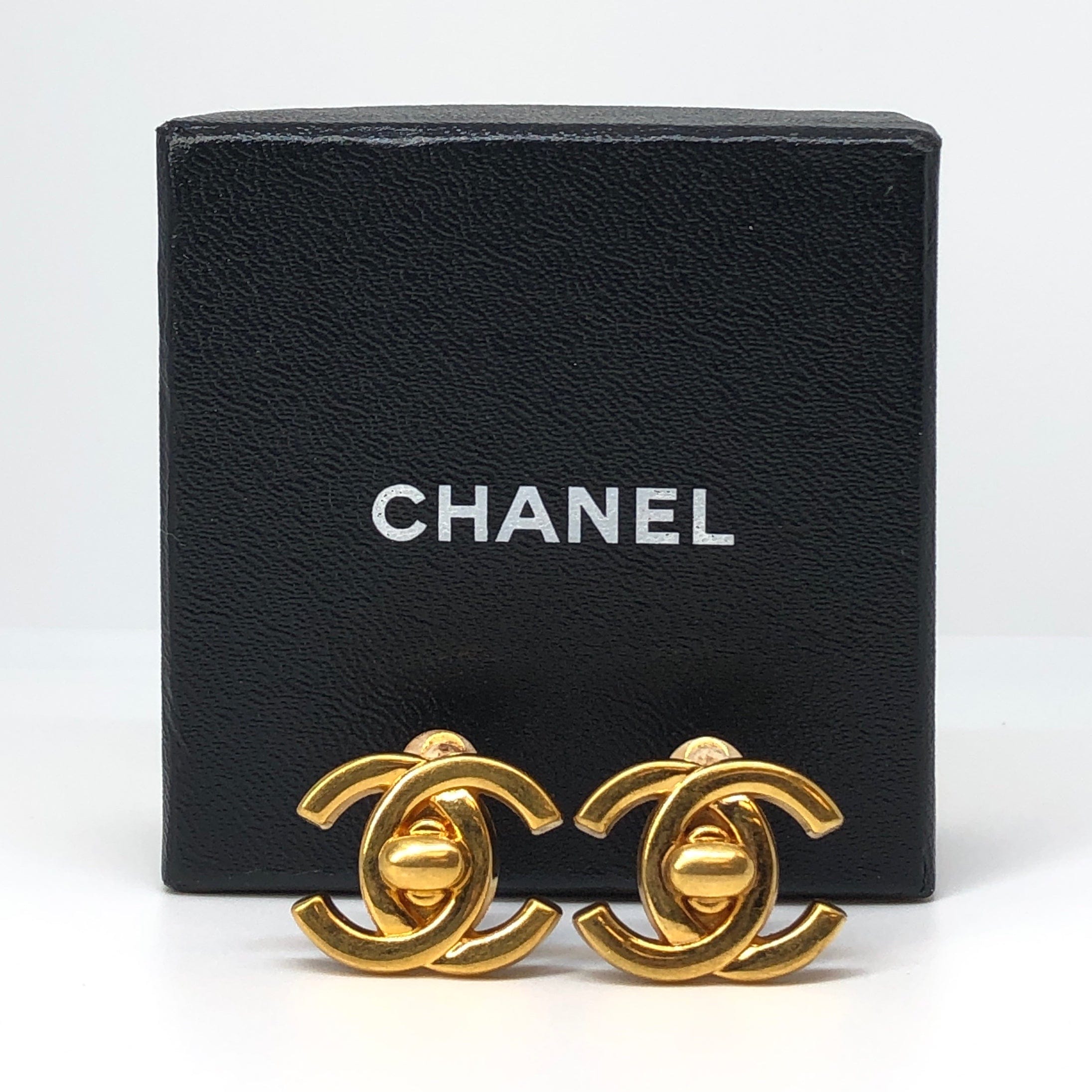 Chanel Chanel 24k Gold Plated Turn Lock Earrings PXL1341