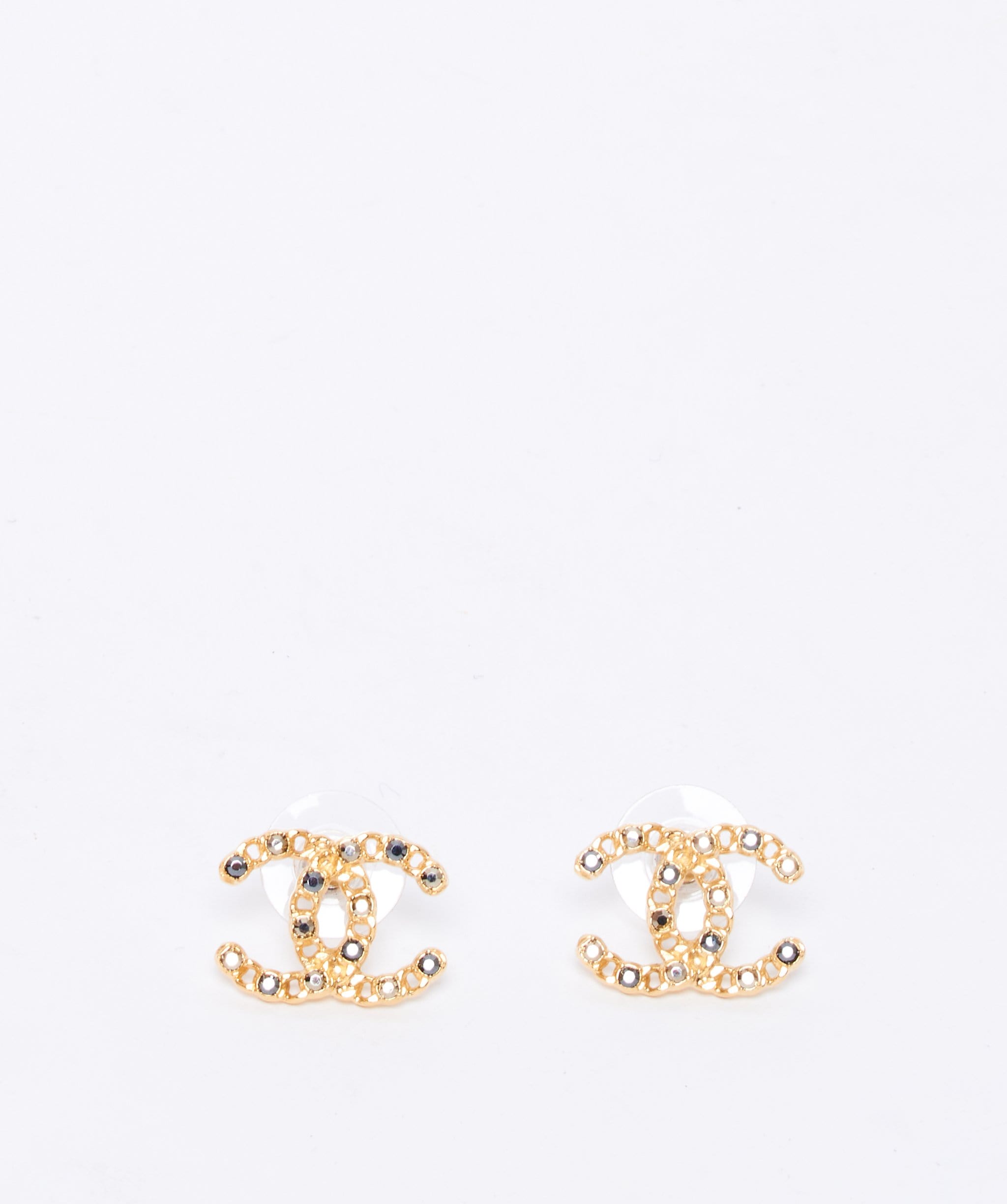 Chanel Chanel black and yellow gold CC stud earrings