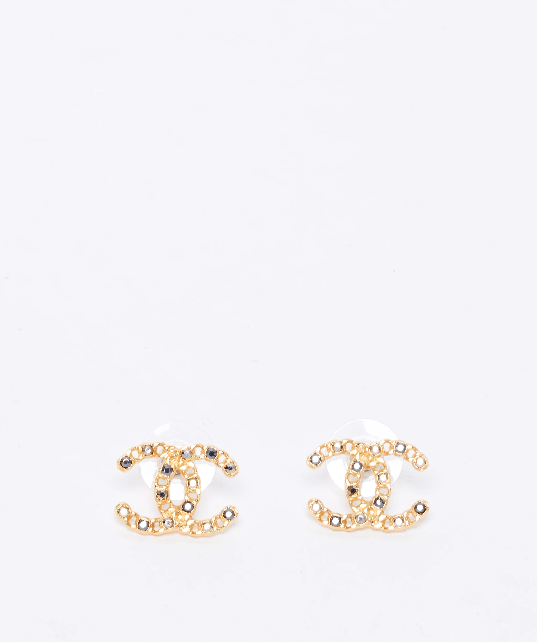 Chanel Chanel black and yellow gold CC stud earrings