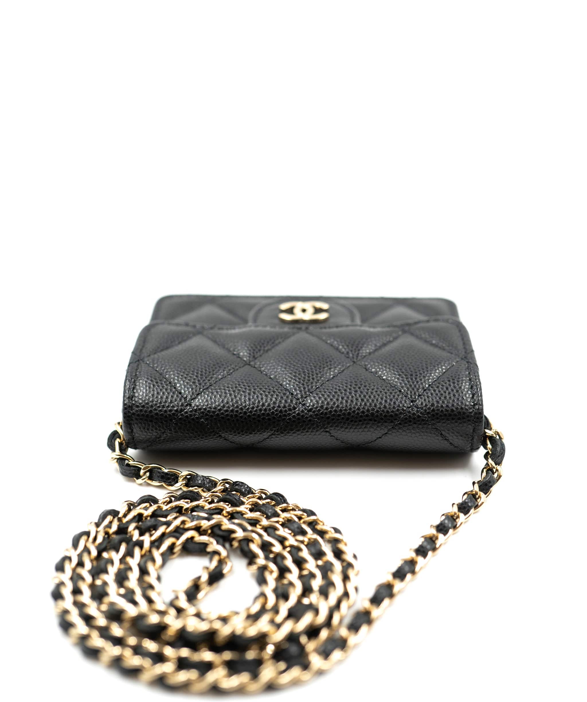 Chanel Chanel Black Caviar Card Holder On Chain  - AGL1292