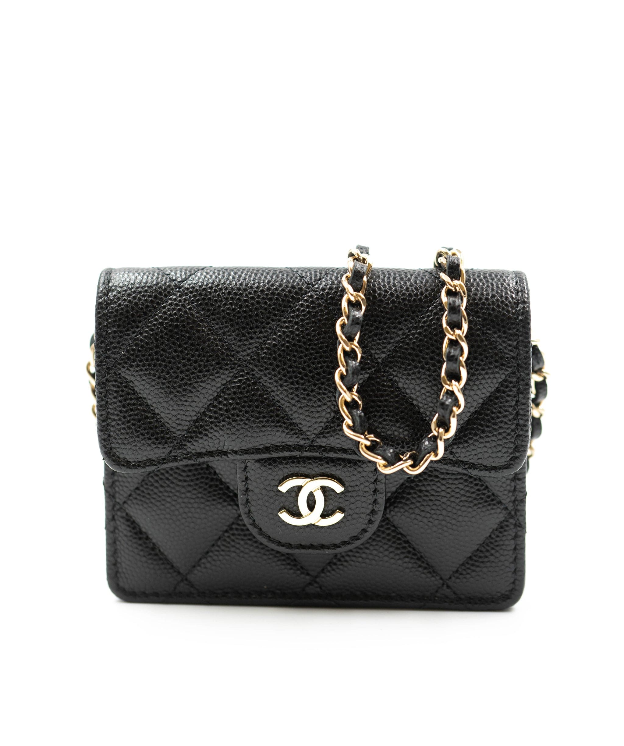 Chanel Chanel Black Caviar Card Holder On Chain  - AGL1292