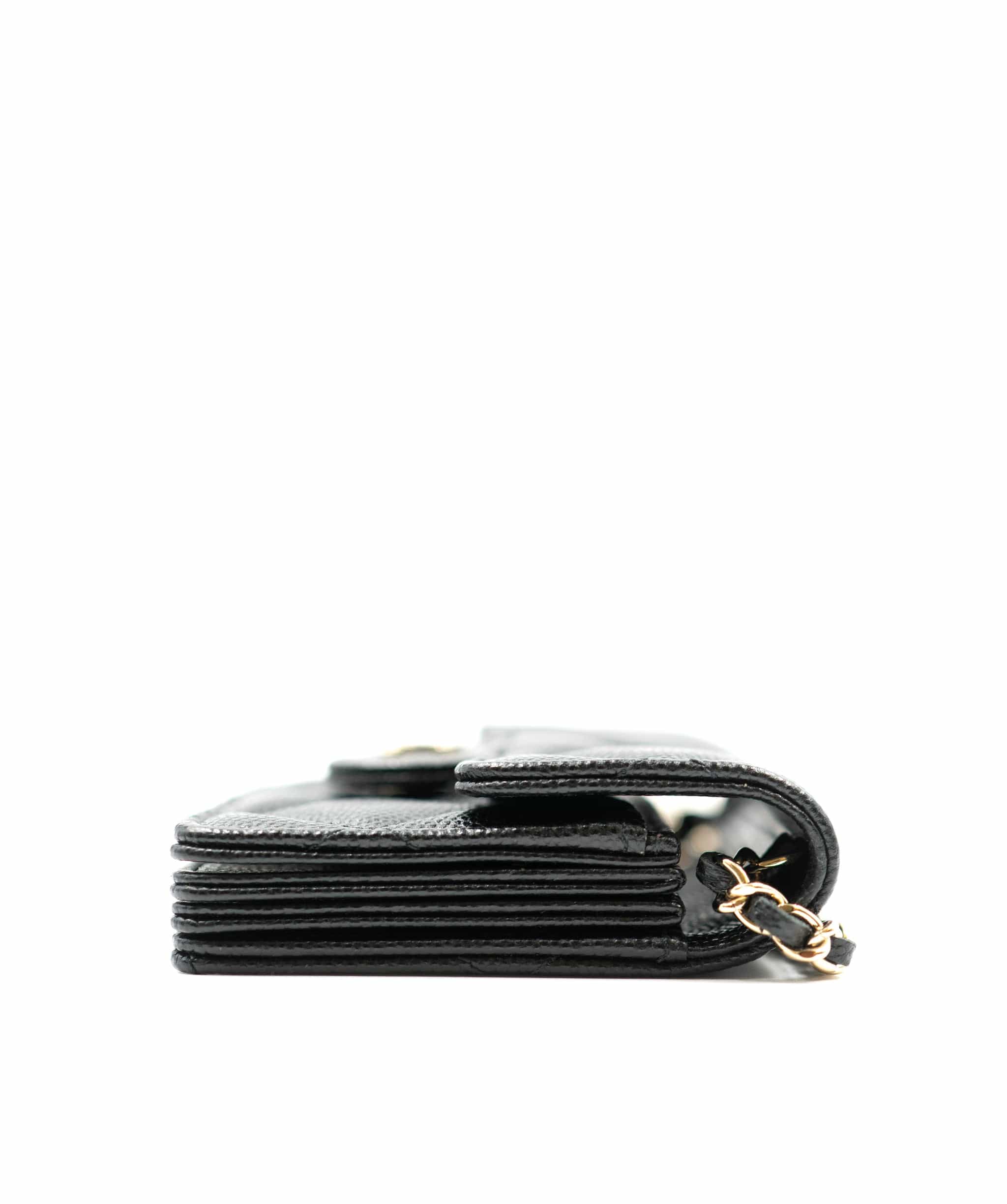 Chanel Chanel Black Caviar Card Holder On Chain  - AGL1292