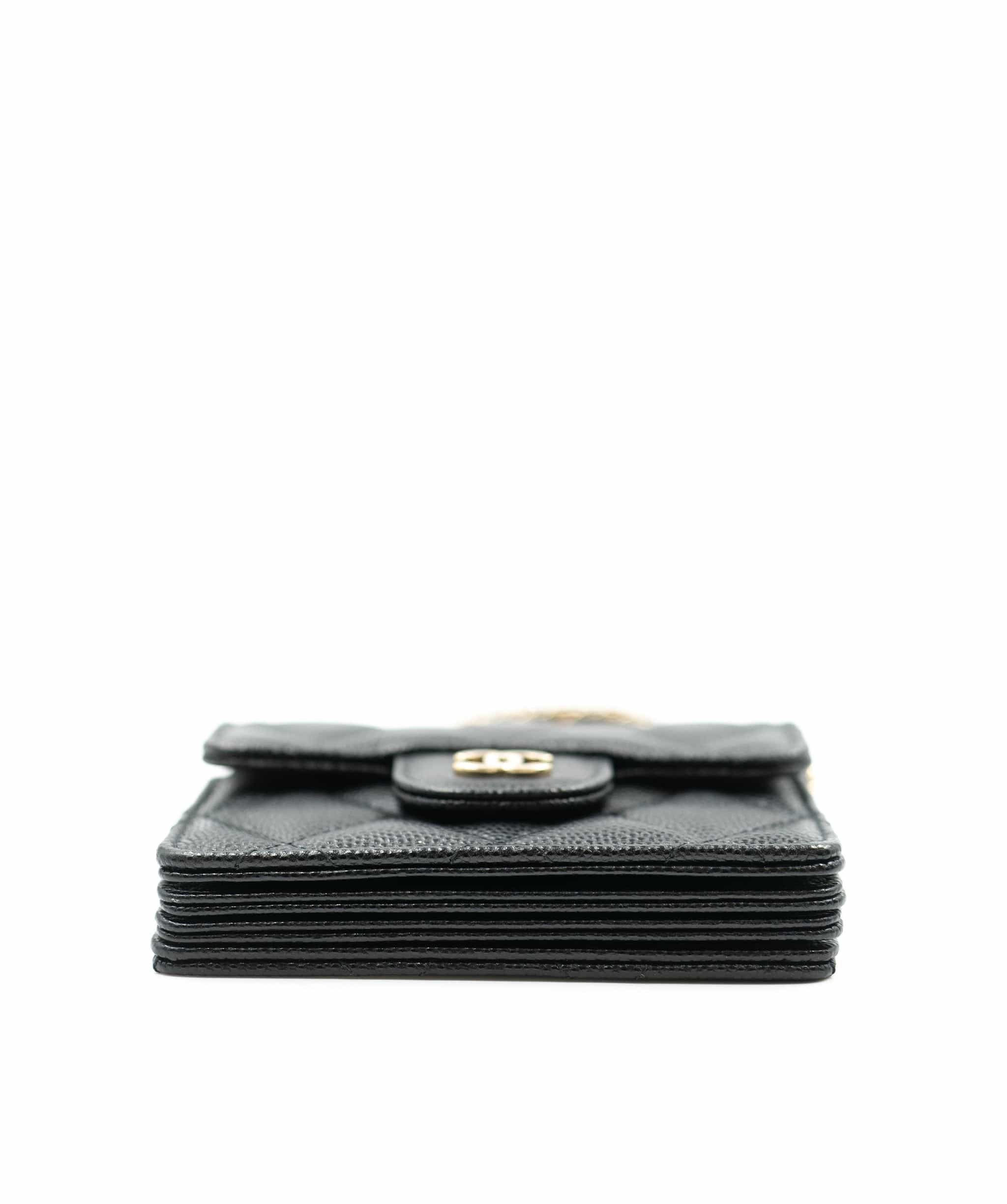 Chanel Chanel Black Caviar Card Holder On Chain  - AGL1292