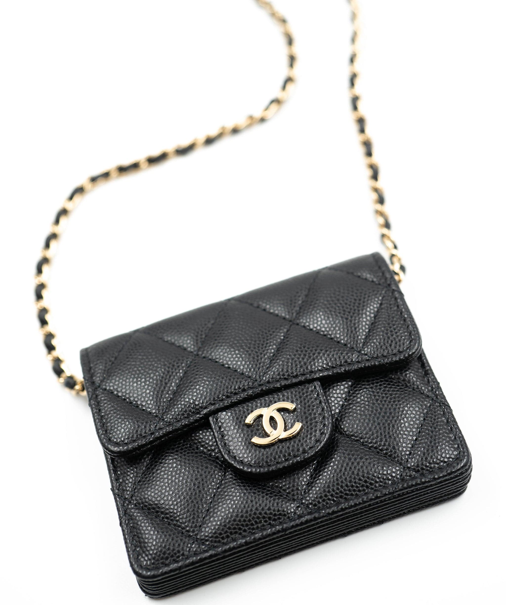 Chanel Chanel Black Caviar Card Holder On Chain  - AGL1292