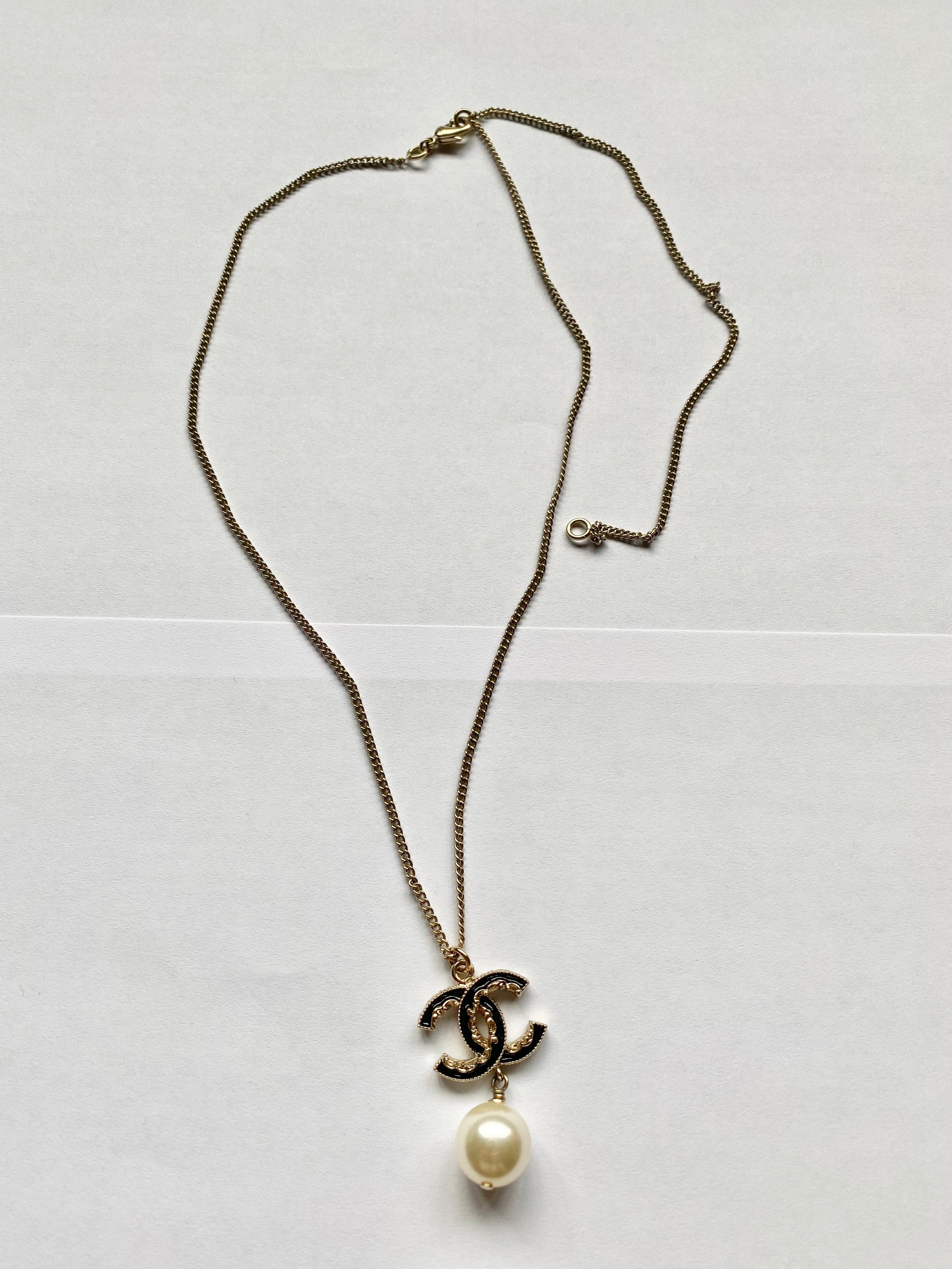 Chanel Chanel Black Enamel CC Logo Necklace with Round Drop - AWL4180