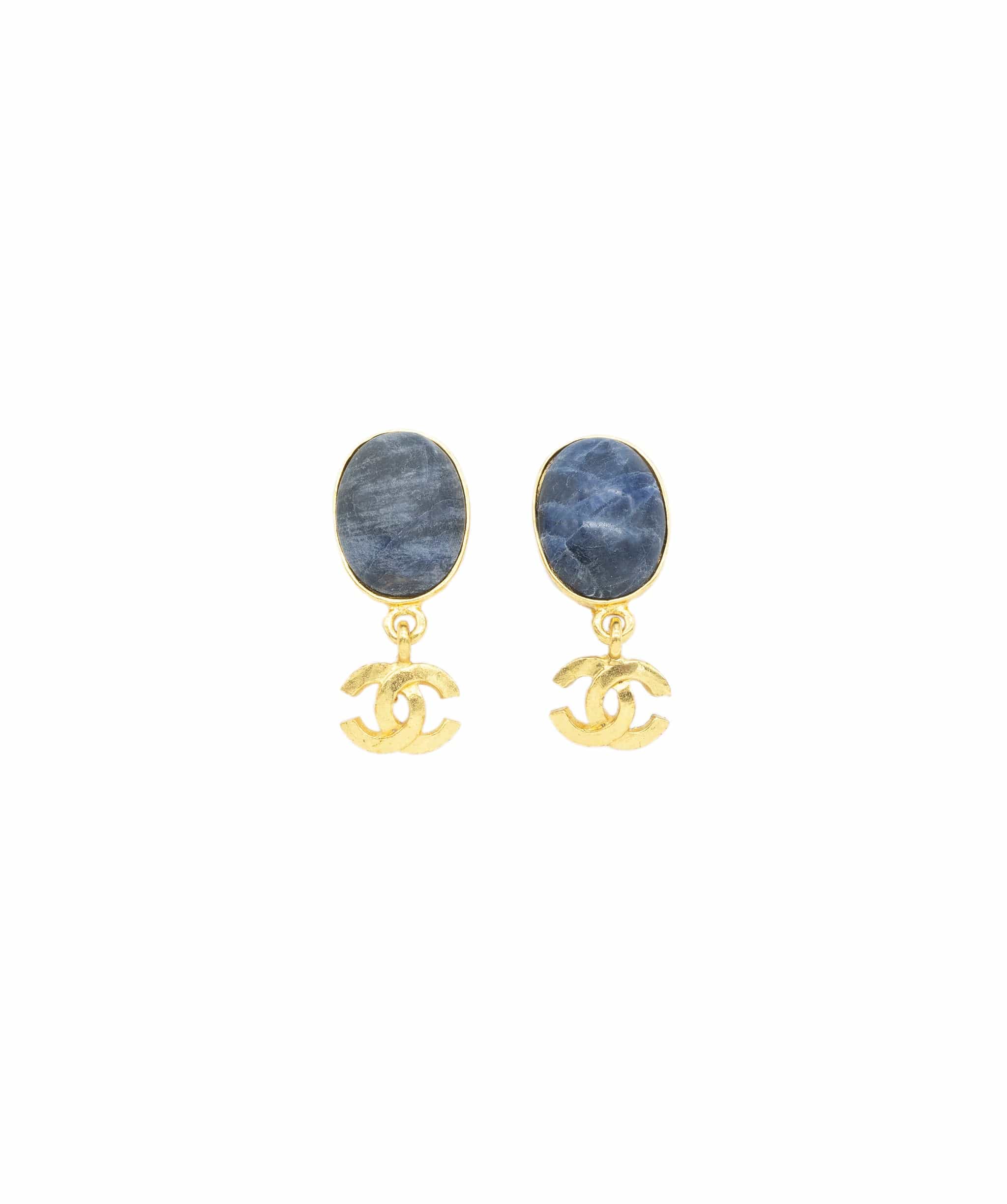 Chanel Chanel blue stone cc metal earrings ASL3538