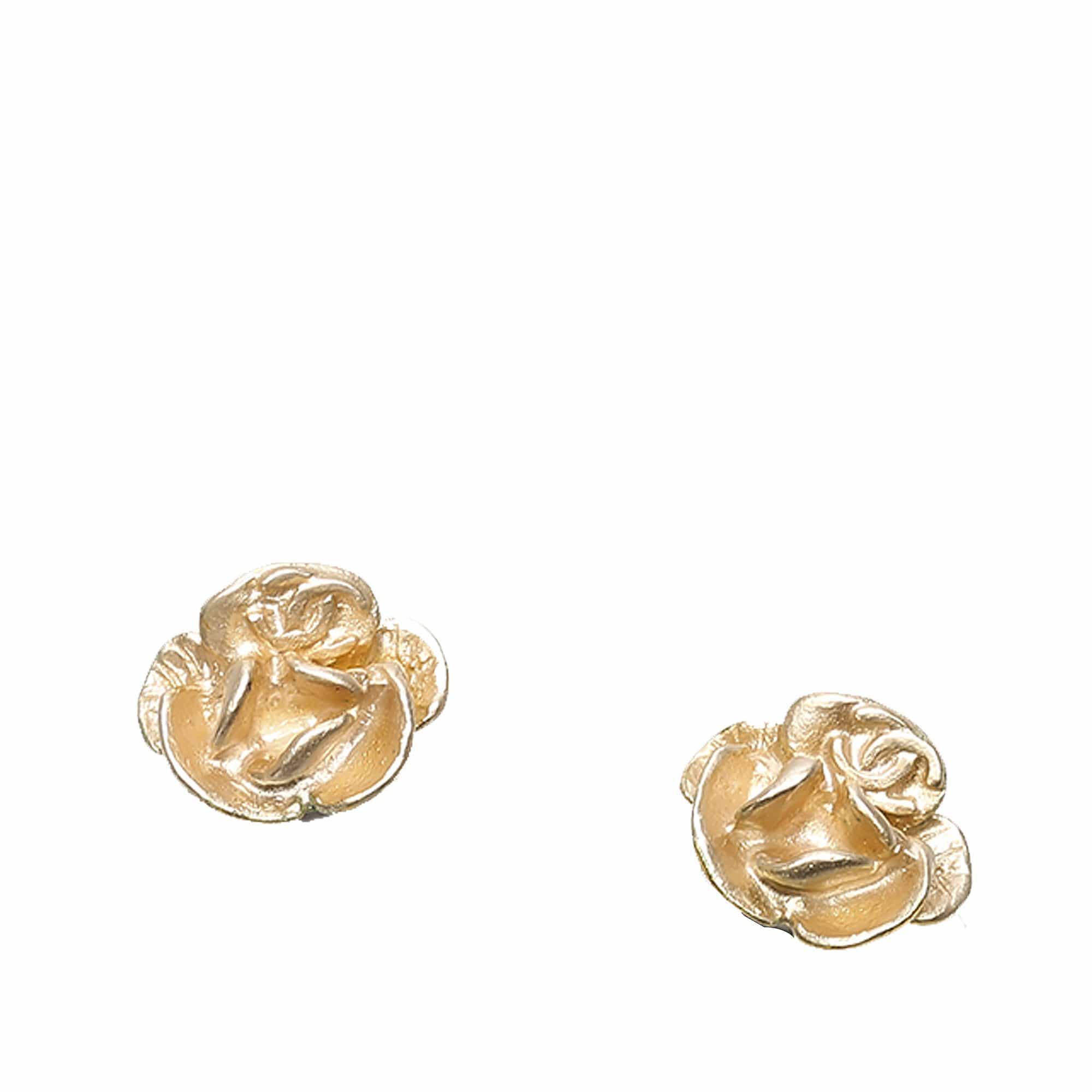 Chanel Chanel Brushed Gold Camellia Pierced Earrings - AWL1565