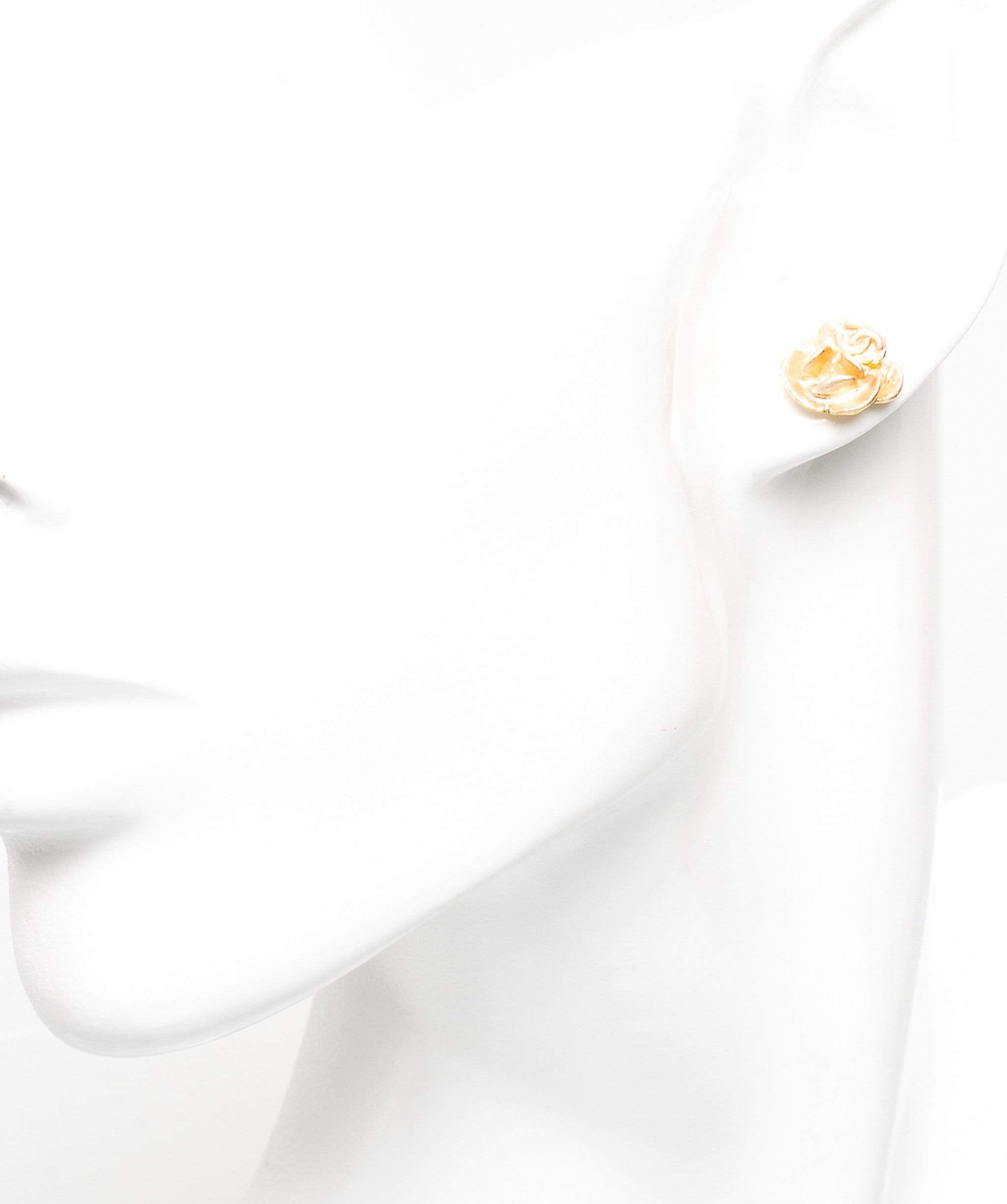 Chanel Chanel Brushed Gold Camellia Pierced Earrings - AWL1565