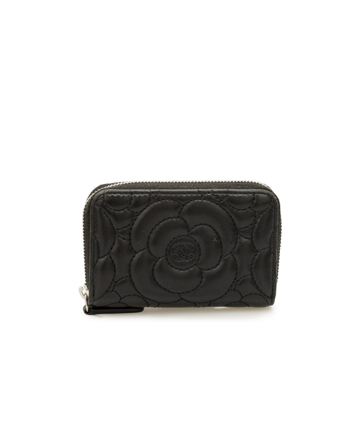 Chanel CHANEL Camellia Black Lambskin Coin Card Purse  - AWL1929