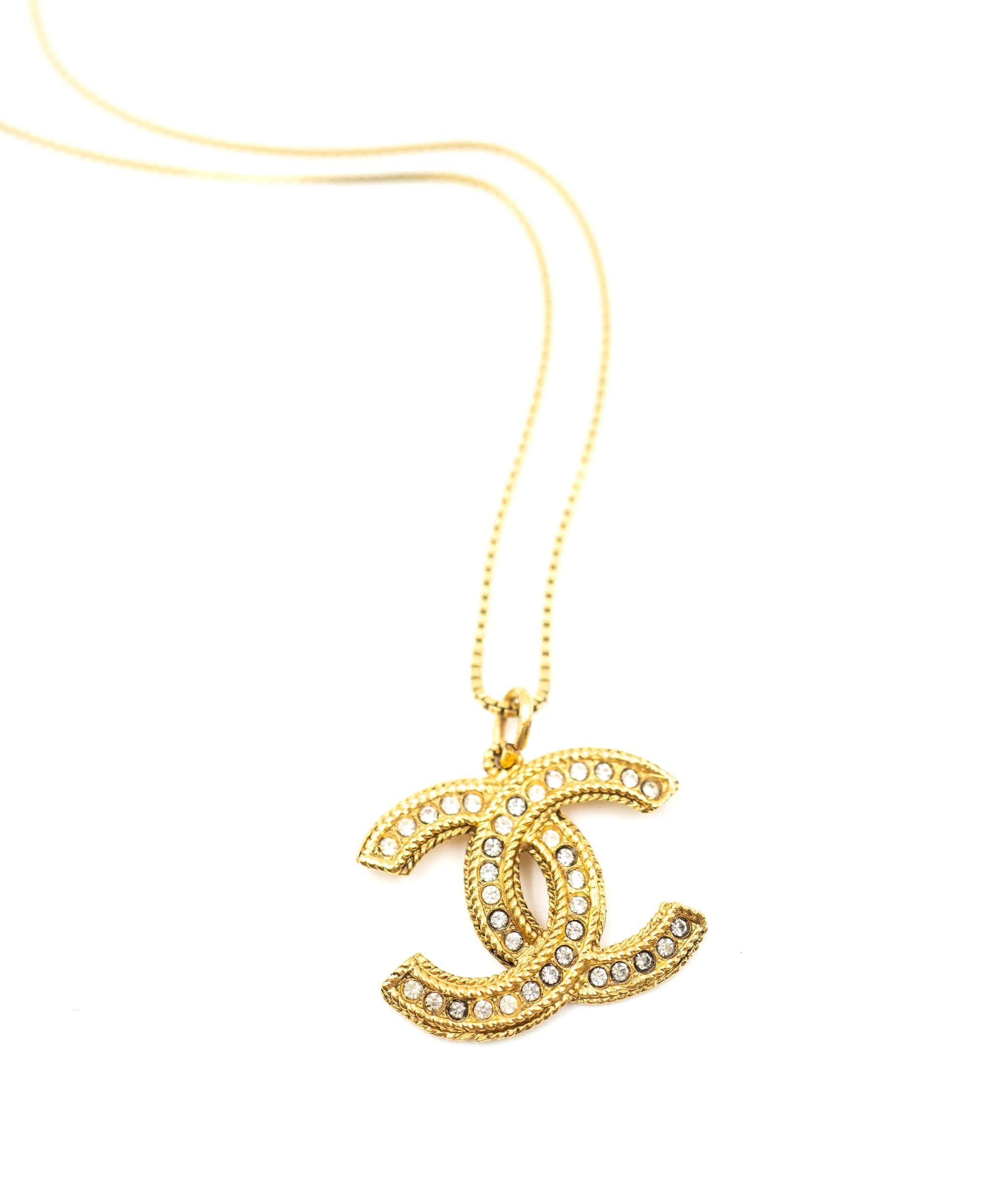 Chanel Chanel CC gold and crystal peandant with small chain (non Chanel) AEL1049