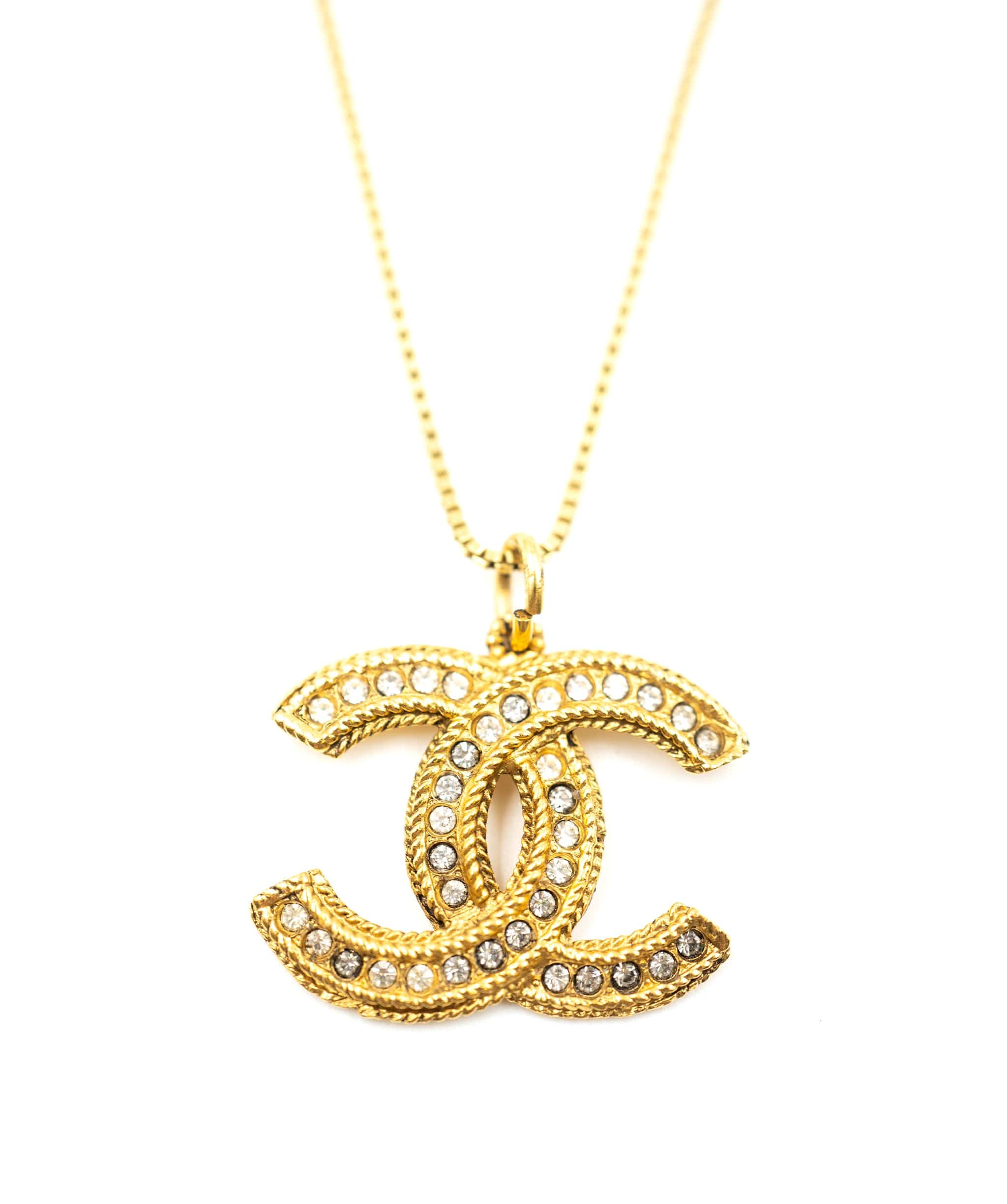 Chanel Chanel CC gold and crystal peandant with small chain (non Chanel) AEL1049