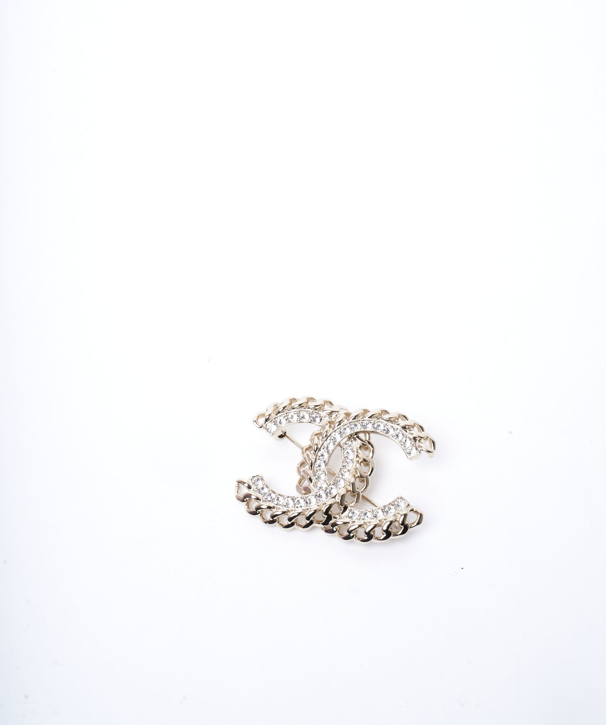 Chanel Chanel CC gold chain and crystal brooch