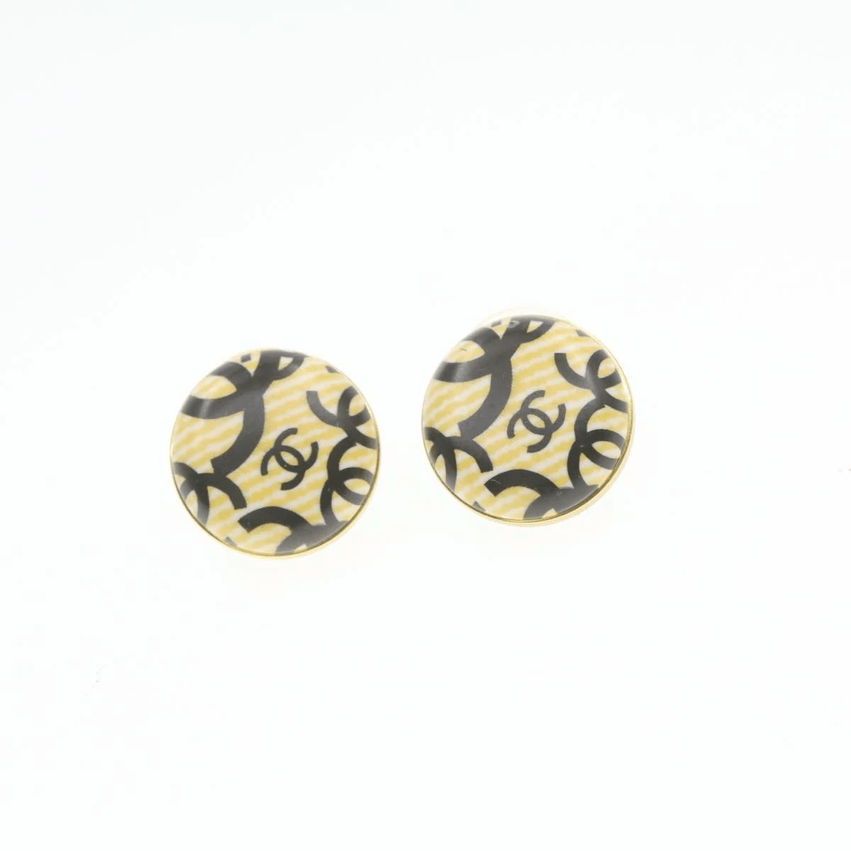 Chanel Chanel CC Print Button Pierced Earrings