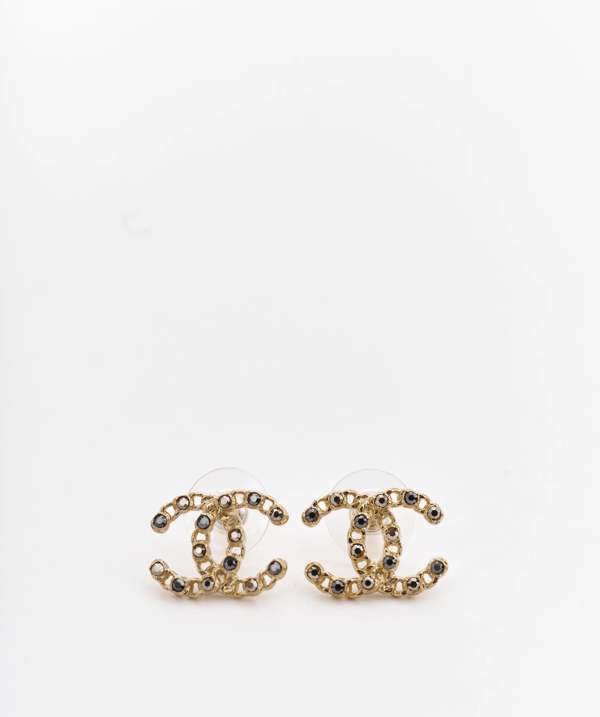 Chanel Chanel CC yellow gold and black crystal earrings