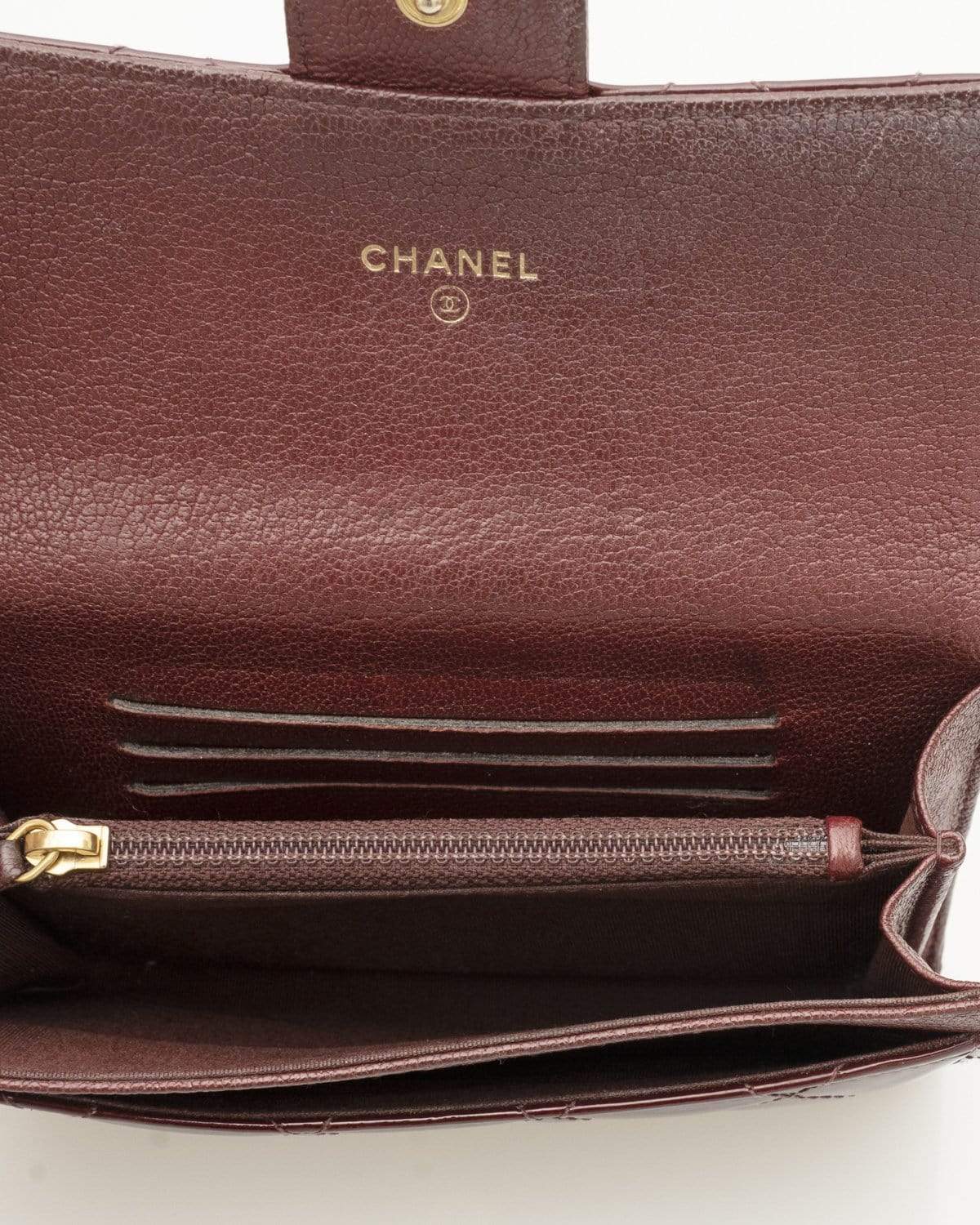 Chanel Chanel Classic Flap Wallet in Burgundy Patent Leather -AWL1944