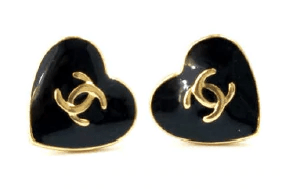 Chanel Chanel Coco Heart Gold Black Earrings ASL2691