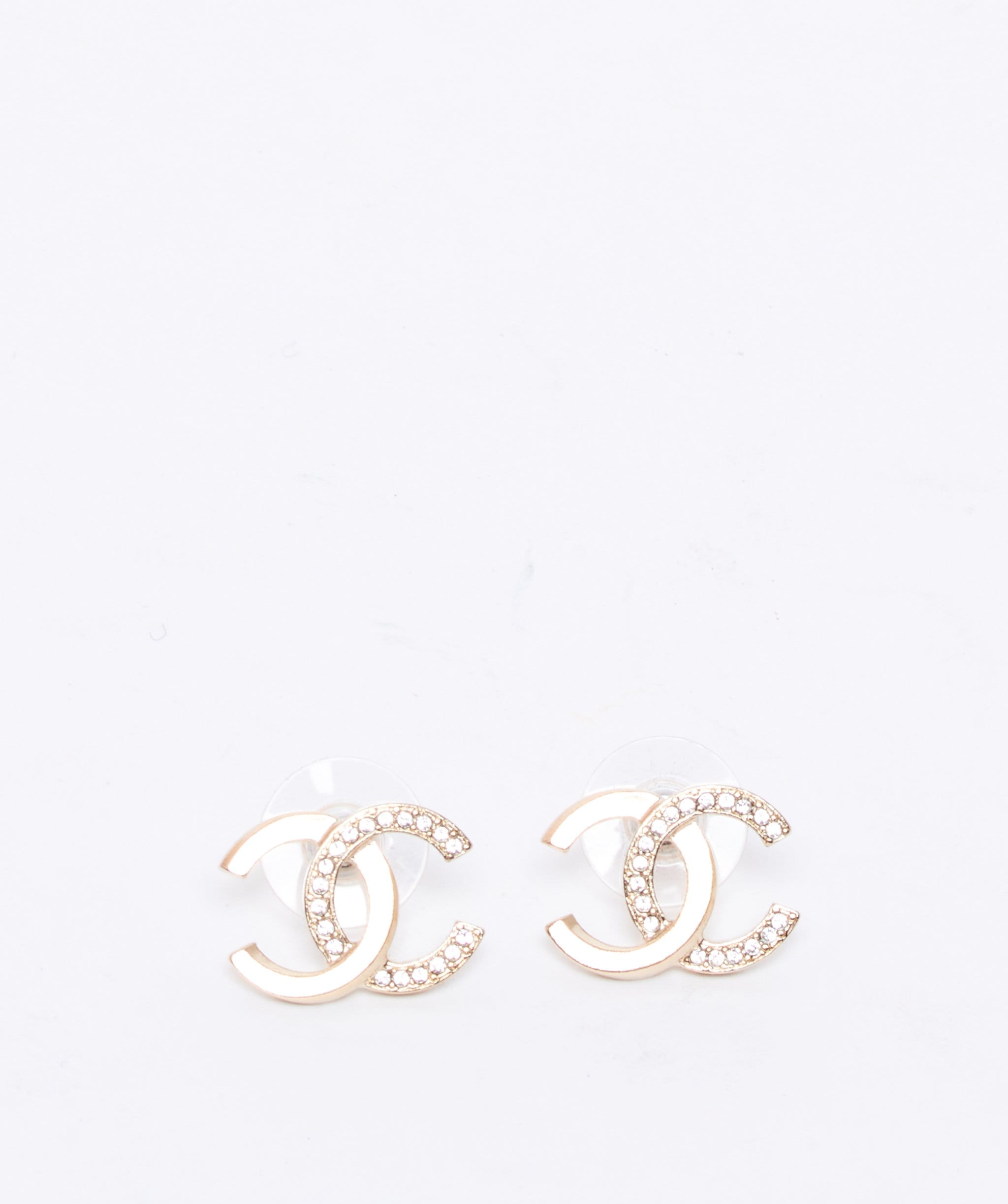 Chanel Chanel crystal and brushed gold CC stud earrings