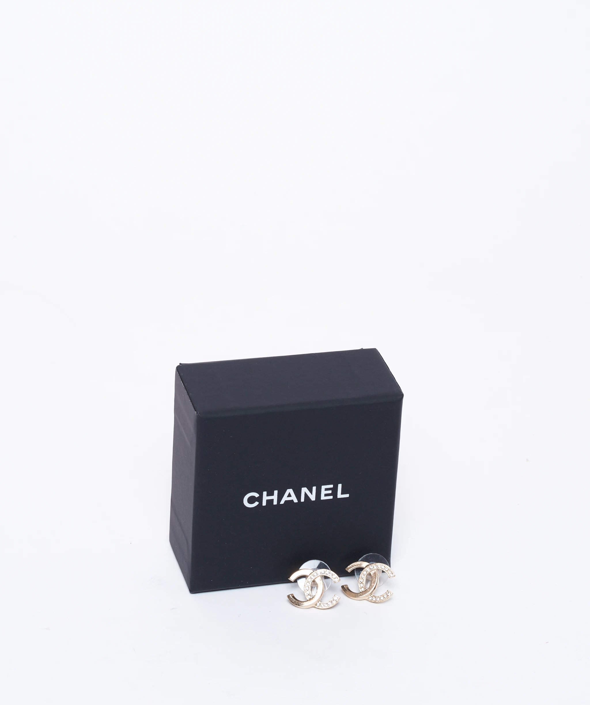 Chanel Chanel crystal and brushed gold CC stud earrings