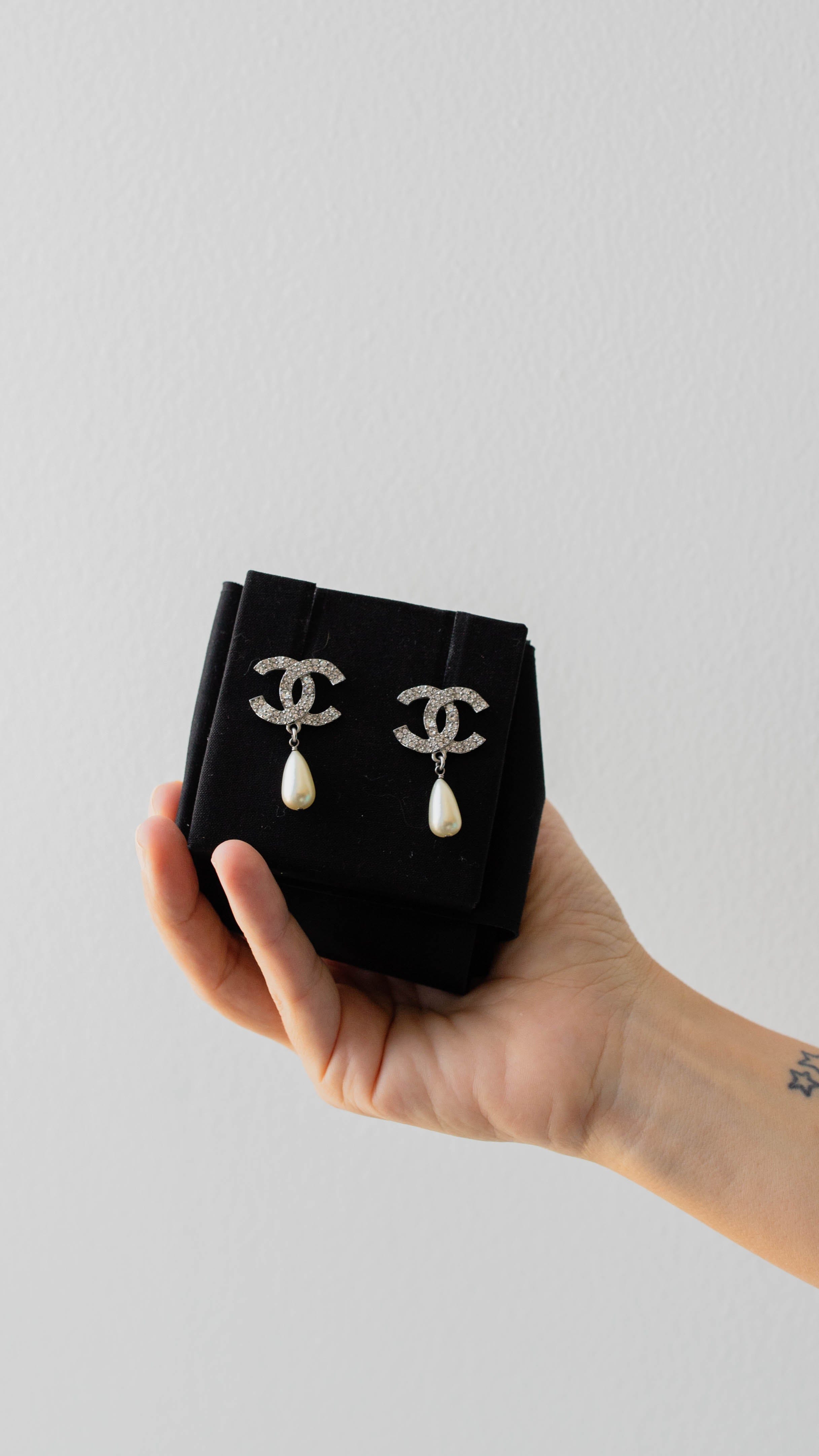 Chanel Chanel Crystal CC Pearl Drop Earrings ASL3272