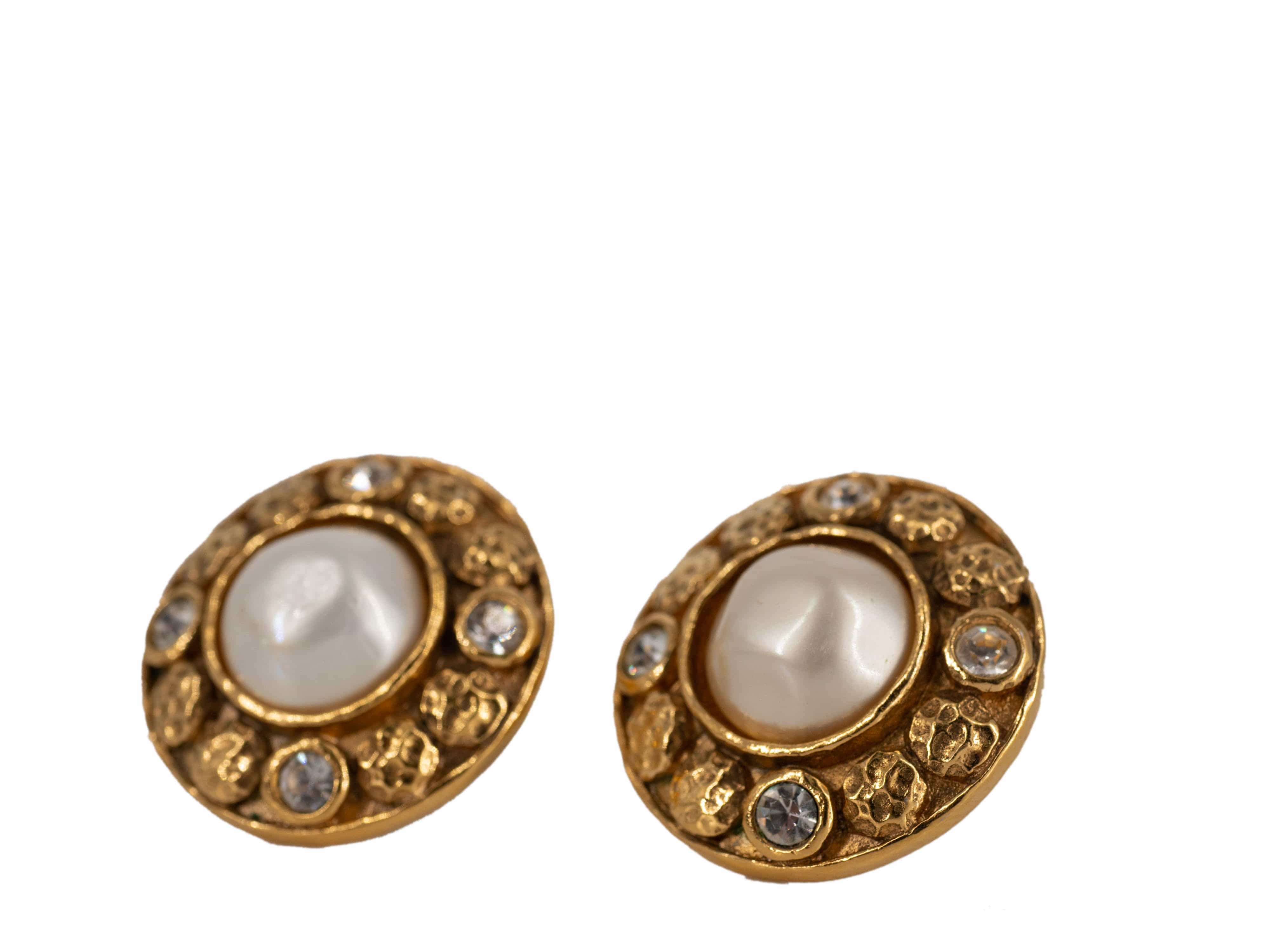 Chanel Chanel Crystal & Pearl 24K Gold Clip On Earrings - AGL1660