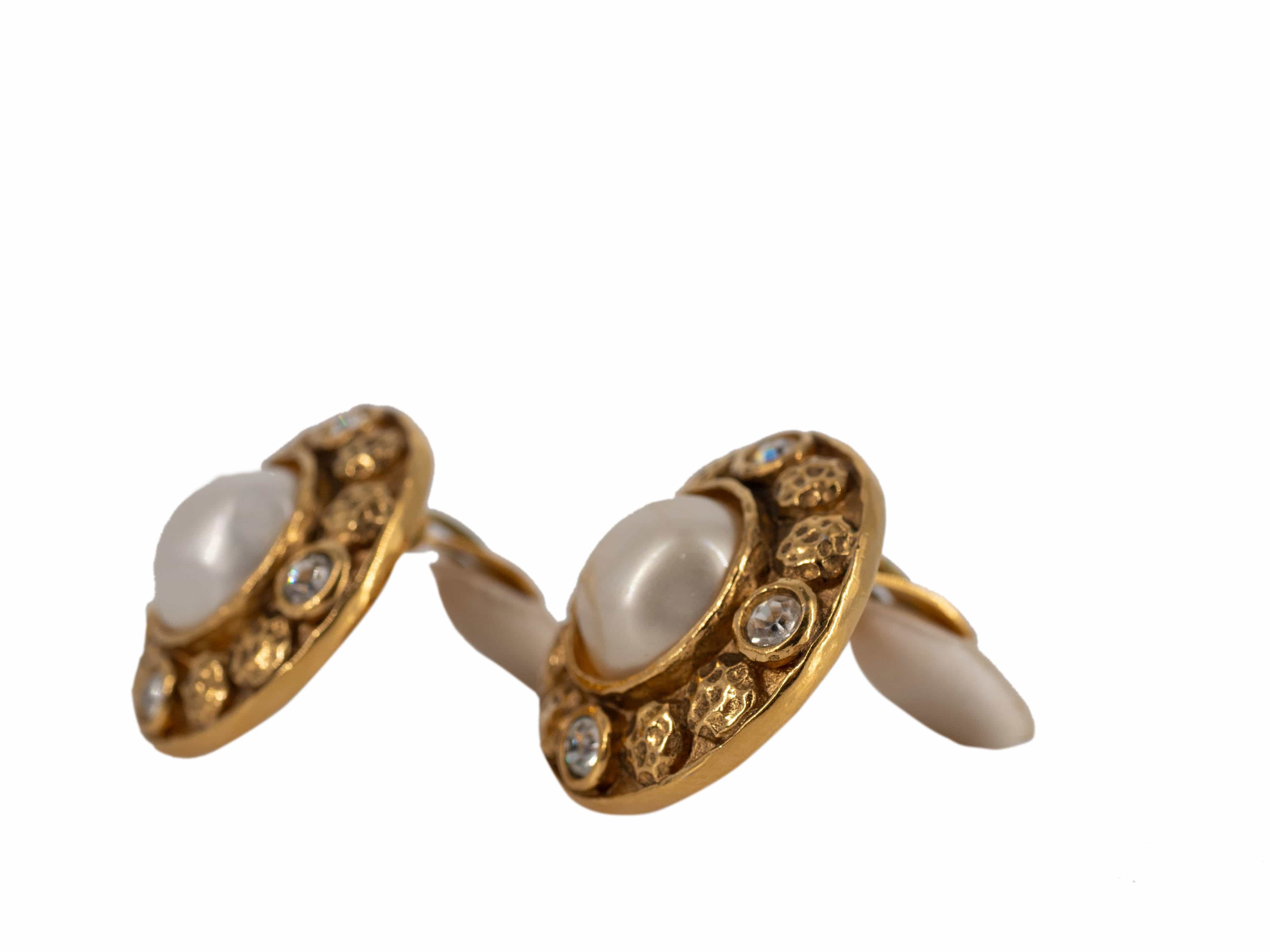 Chanel Chanel Crystal & Pearl 24K Gold Clip On Earrings - AGL1660