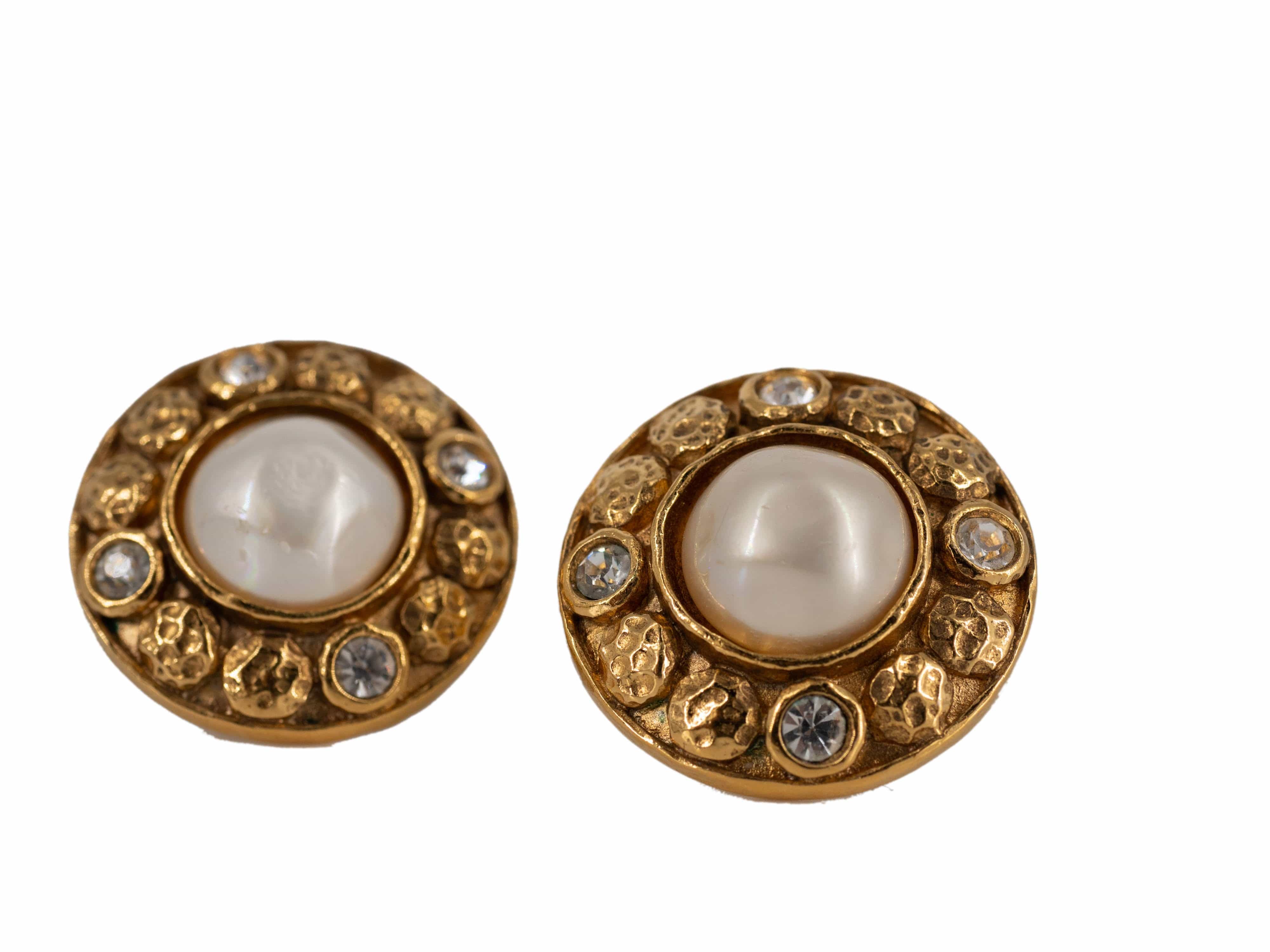 Chanel Chanel Crystal & Pearl 24K Gold Clip On Earrings - AGL1660