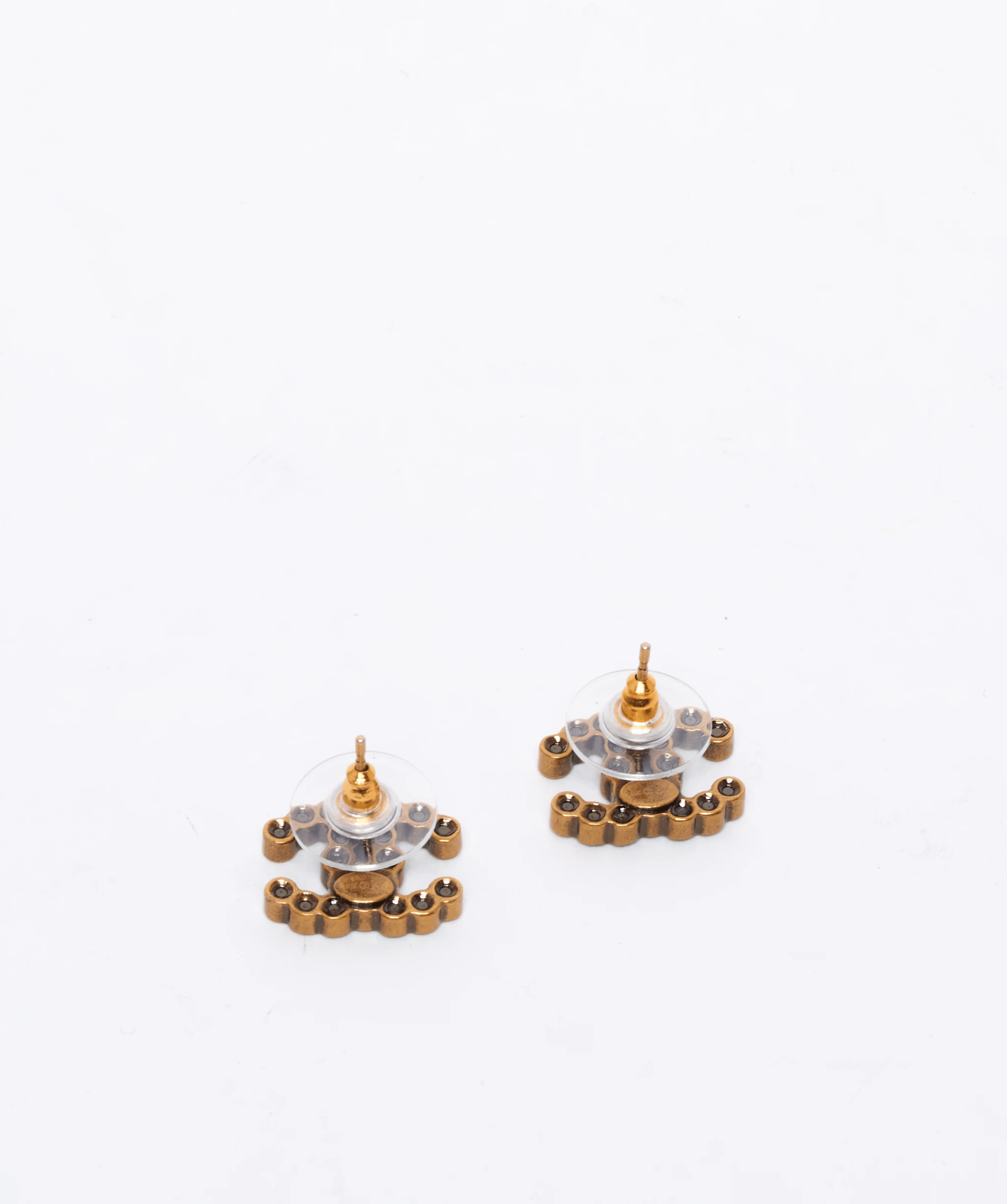 Chanel Chanel diamante CC with bobbled gold setting stud earrings