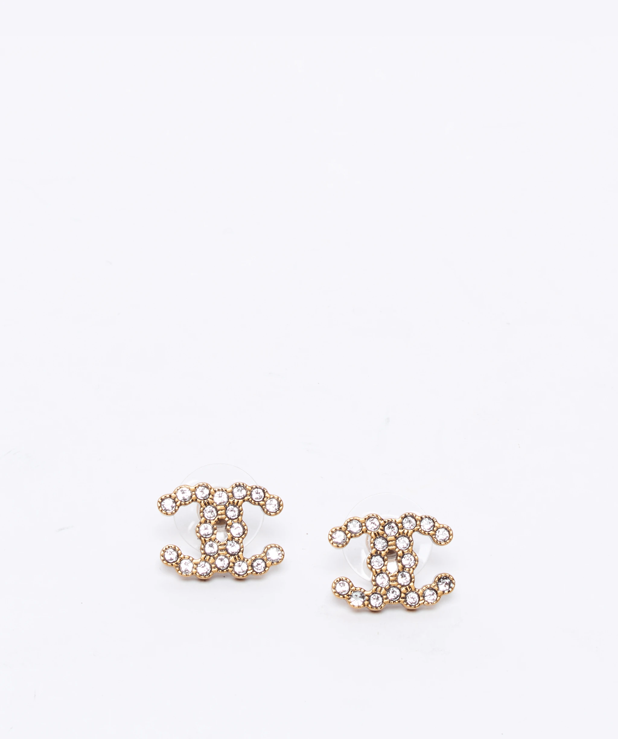 Chanel Chanel diamante CC with bobbled gold setting stud earrings