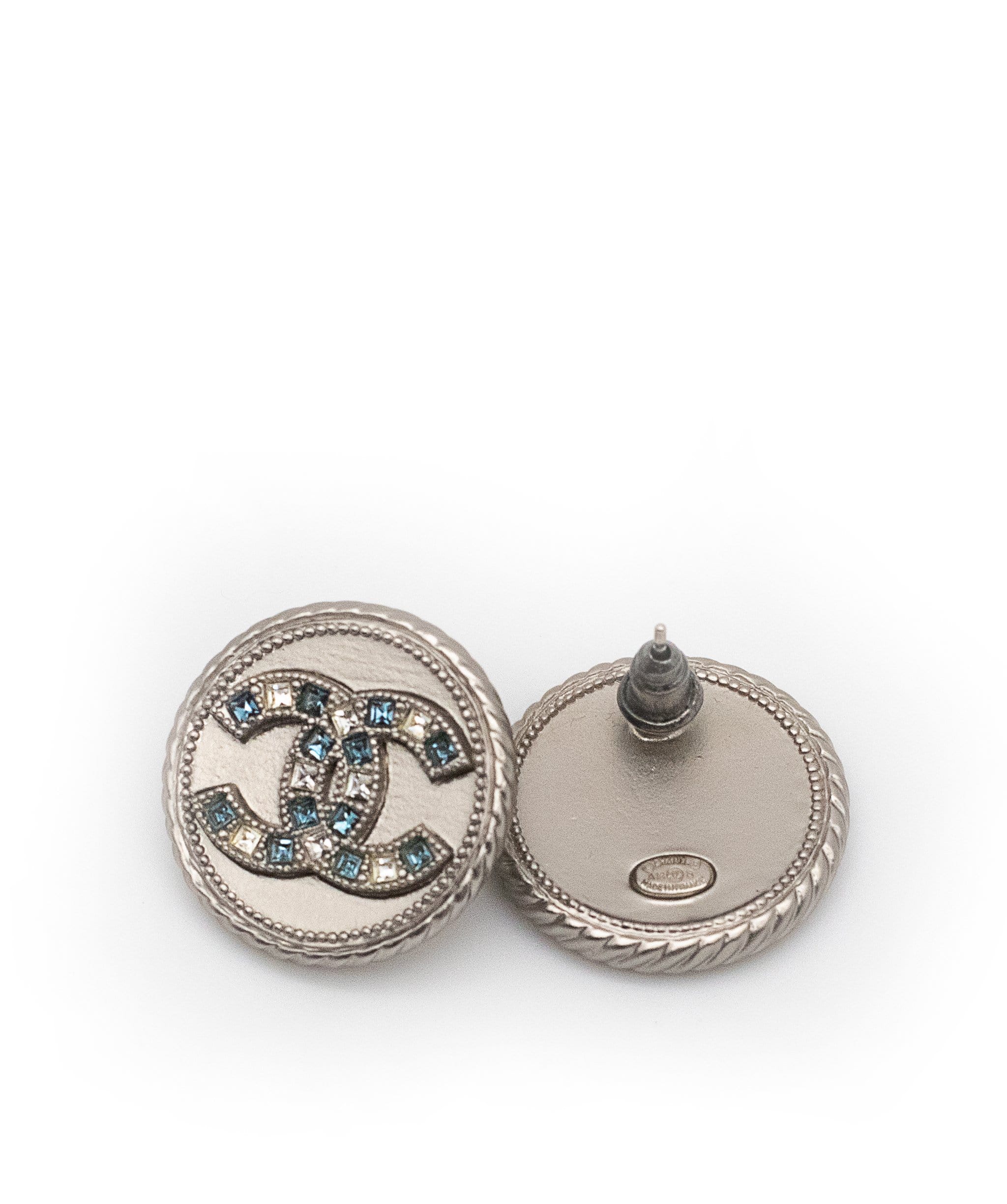 Chanel Chanel Earrings CC Blue Silver Button