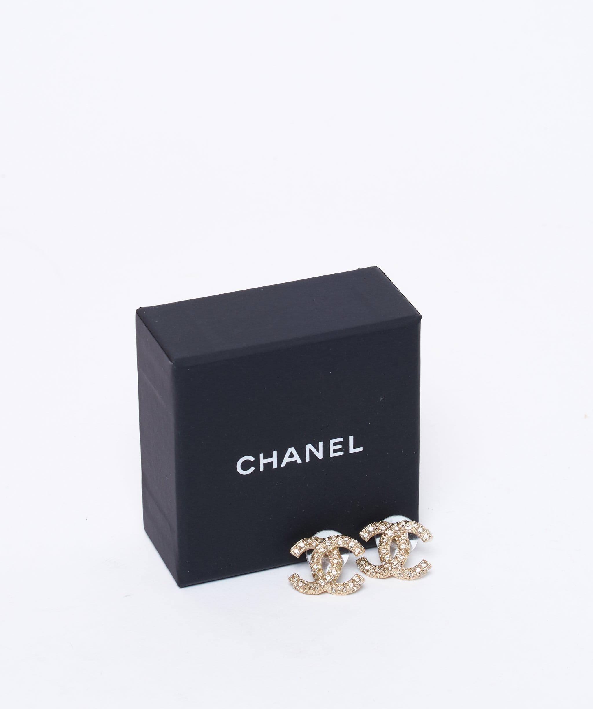 Chanel Chanel encrusted crystal with gold quilted detailing CC stud earrings