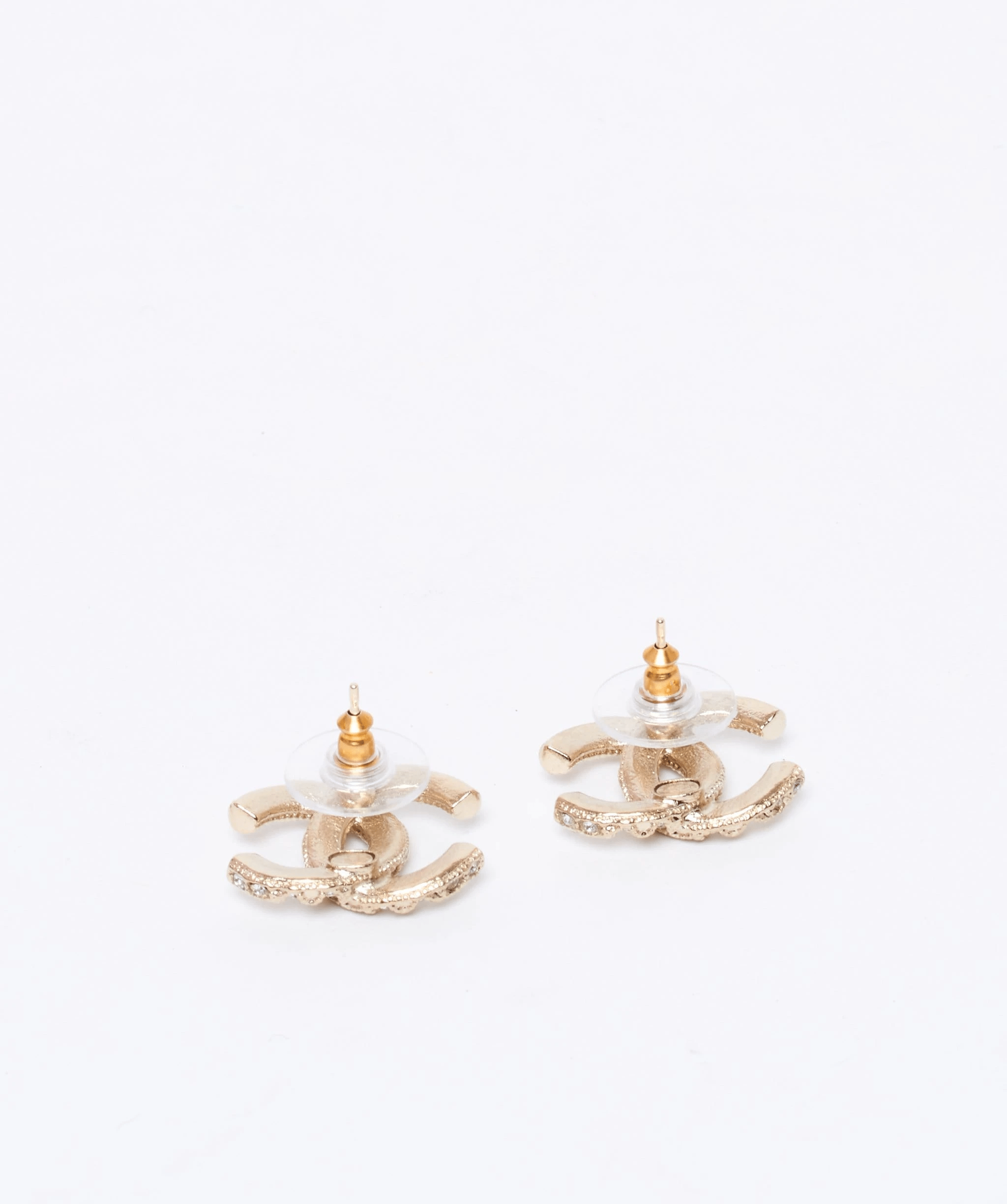 Chanel Chanel encrusted crystal with gold quilted detailing CC stud earrings