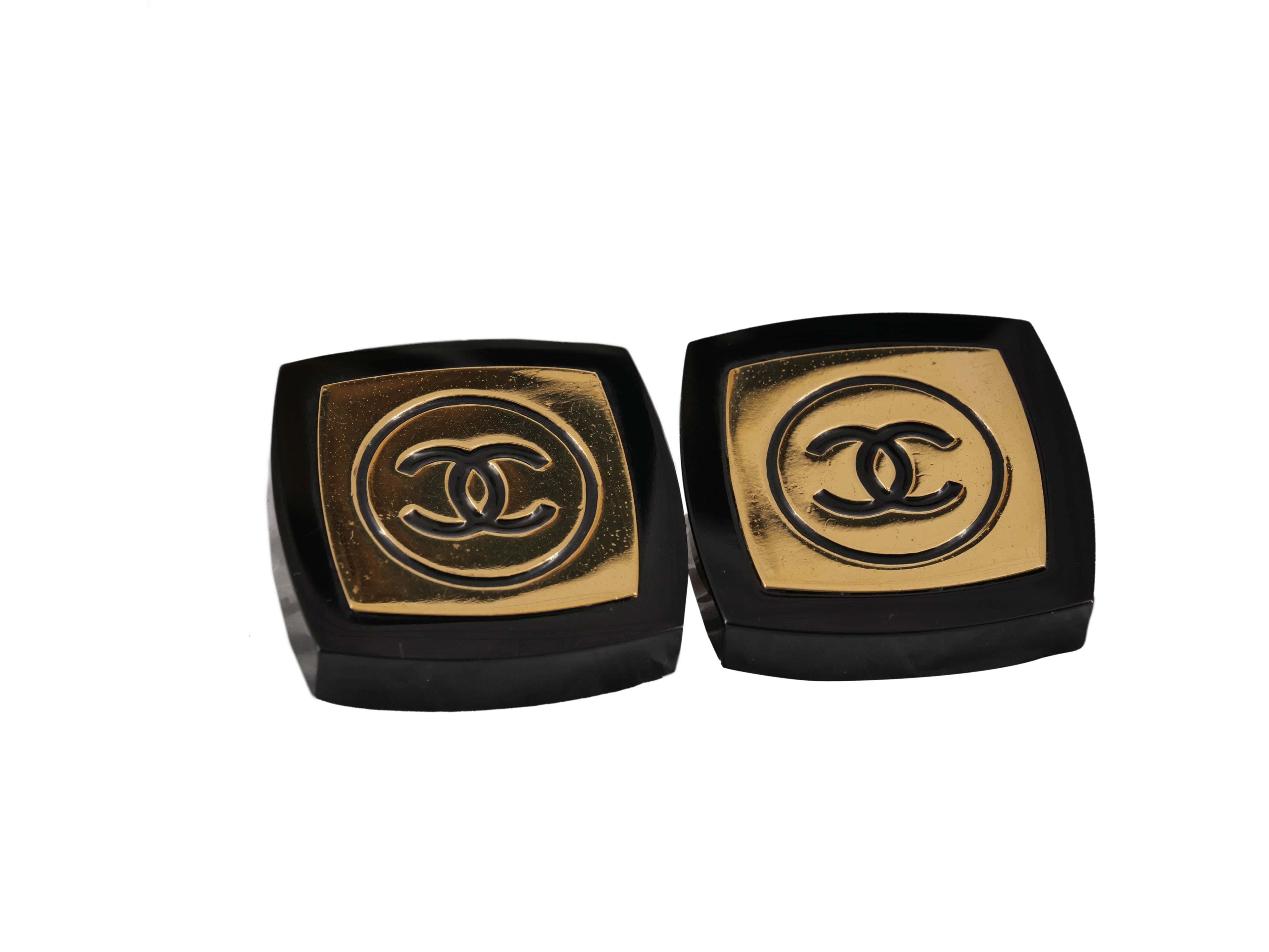 Chanel Chanel Giant Enamel Gold Compact Powder Earrings Runway ASL3293