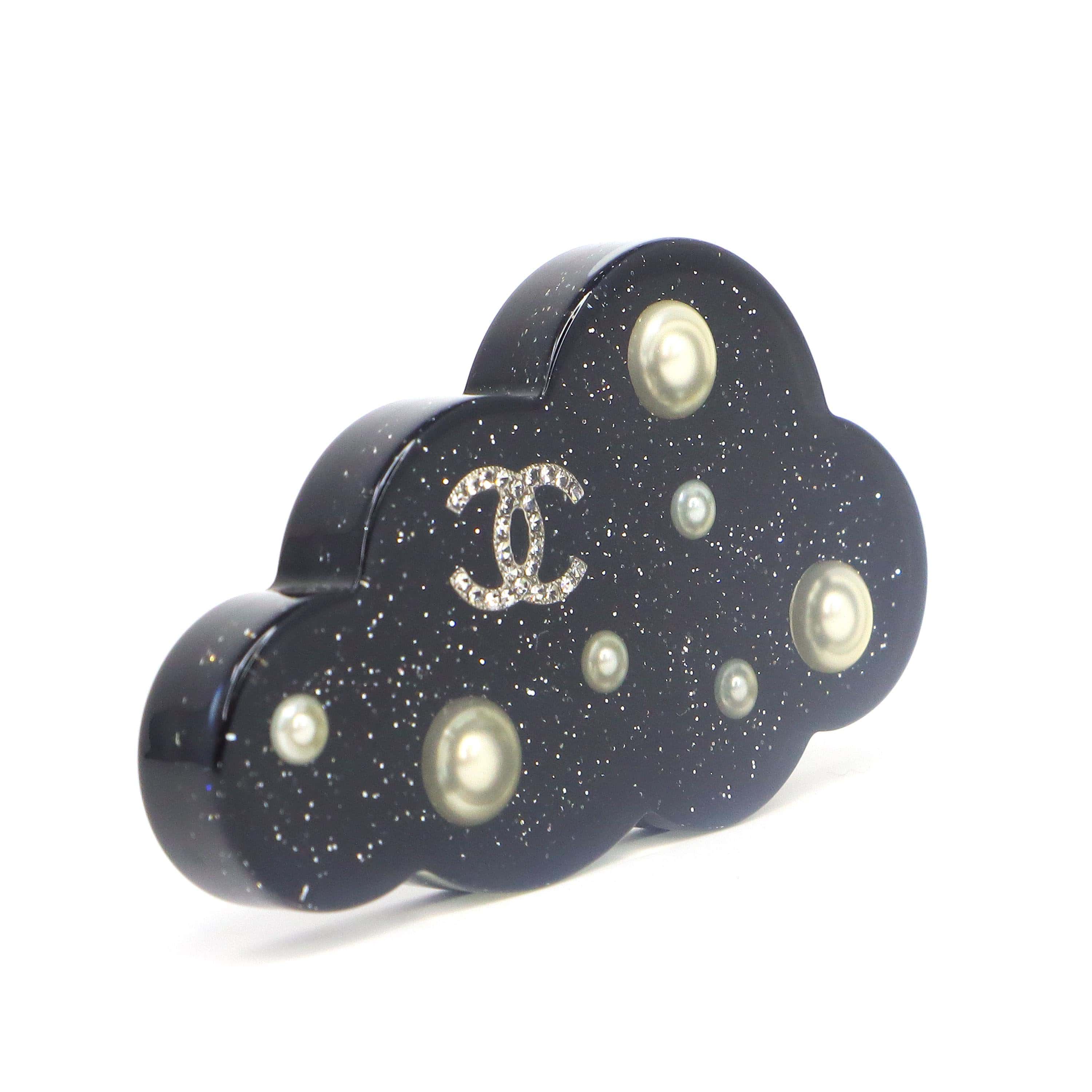 Chanel Chanel Glittered Pearl CC Cloud Brooch Black Silver