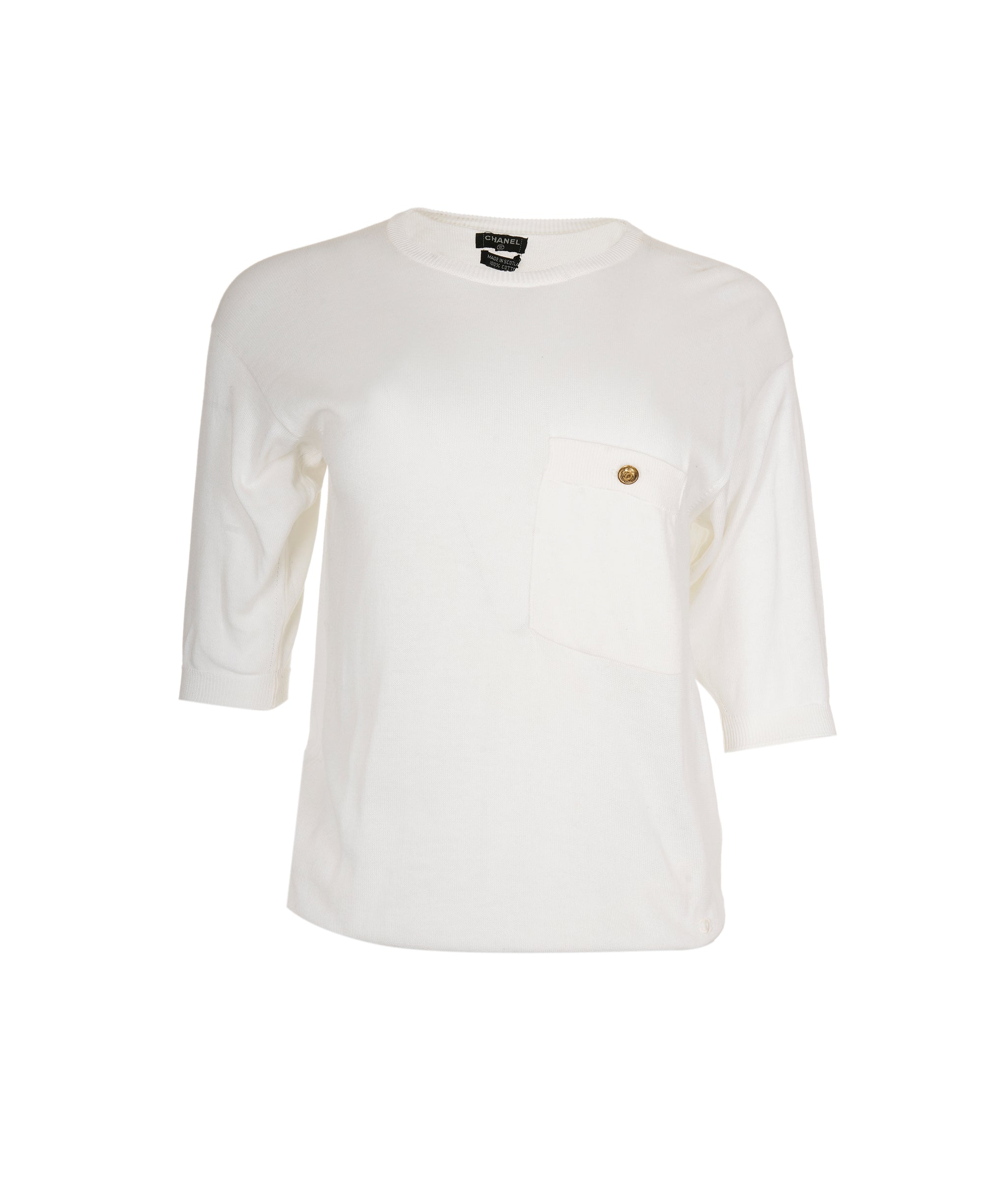 Chanel Chanel Gold Button Pocket Knit Top White ASL7154