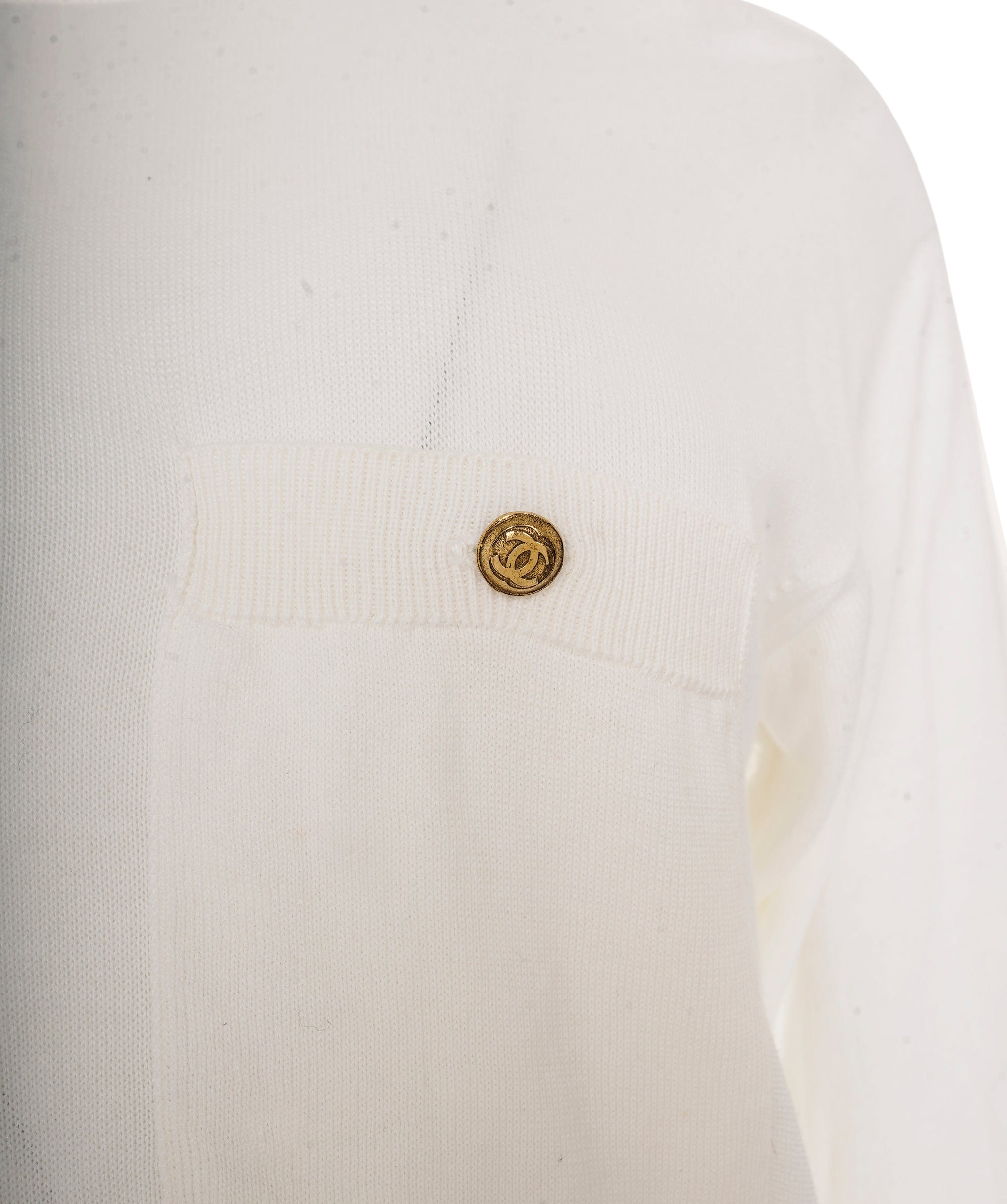 Chanel Chanel Gold Button Pocket Knit Top White ASL7154