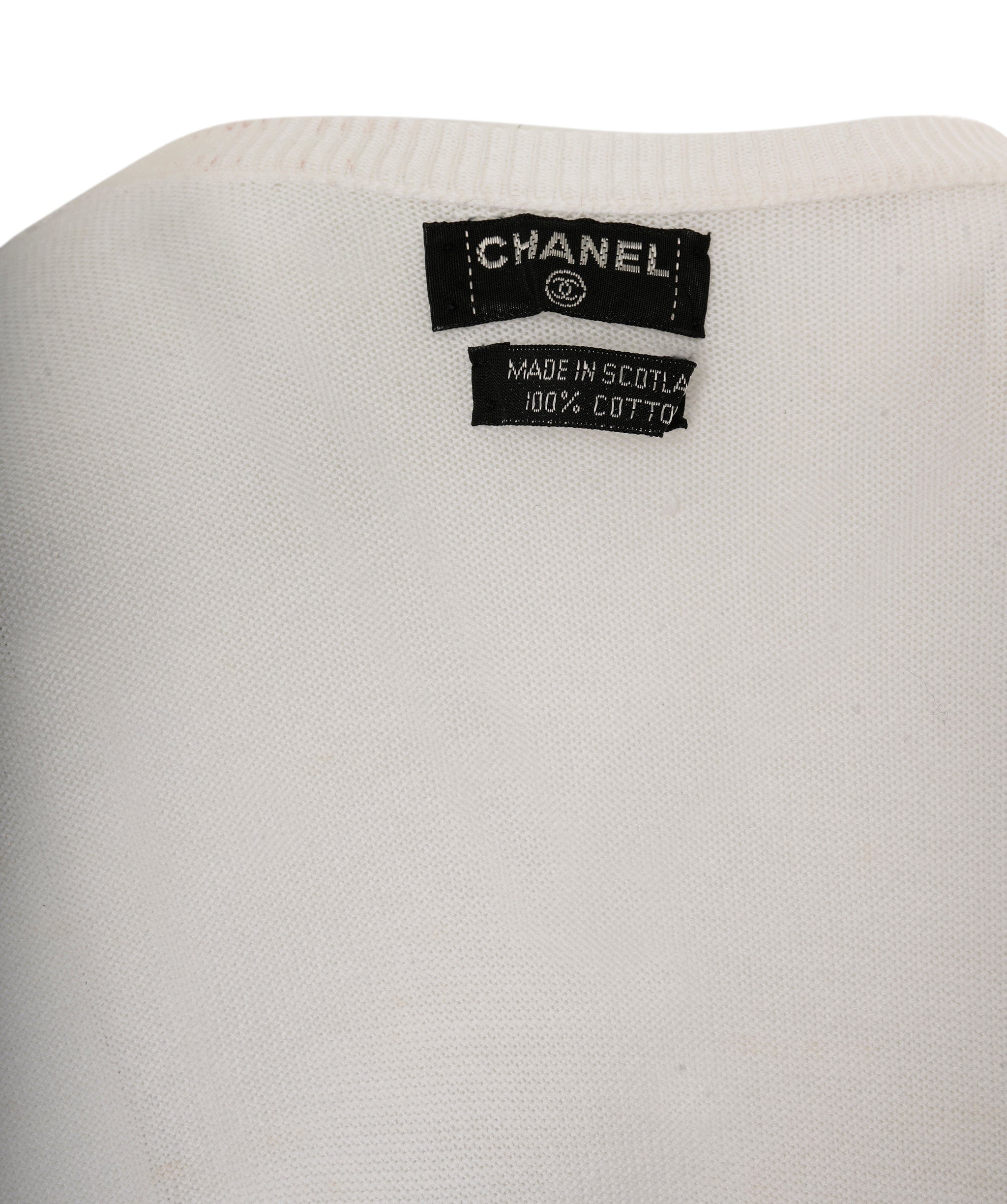 Chanel Chanel Gold Button Pocket Knit Top White ASL7154