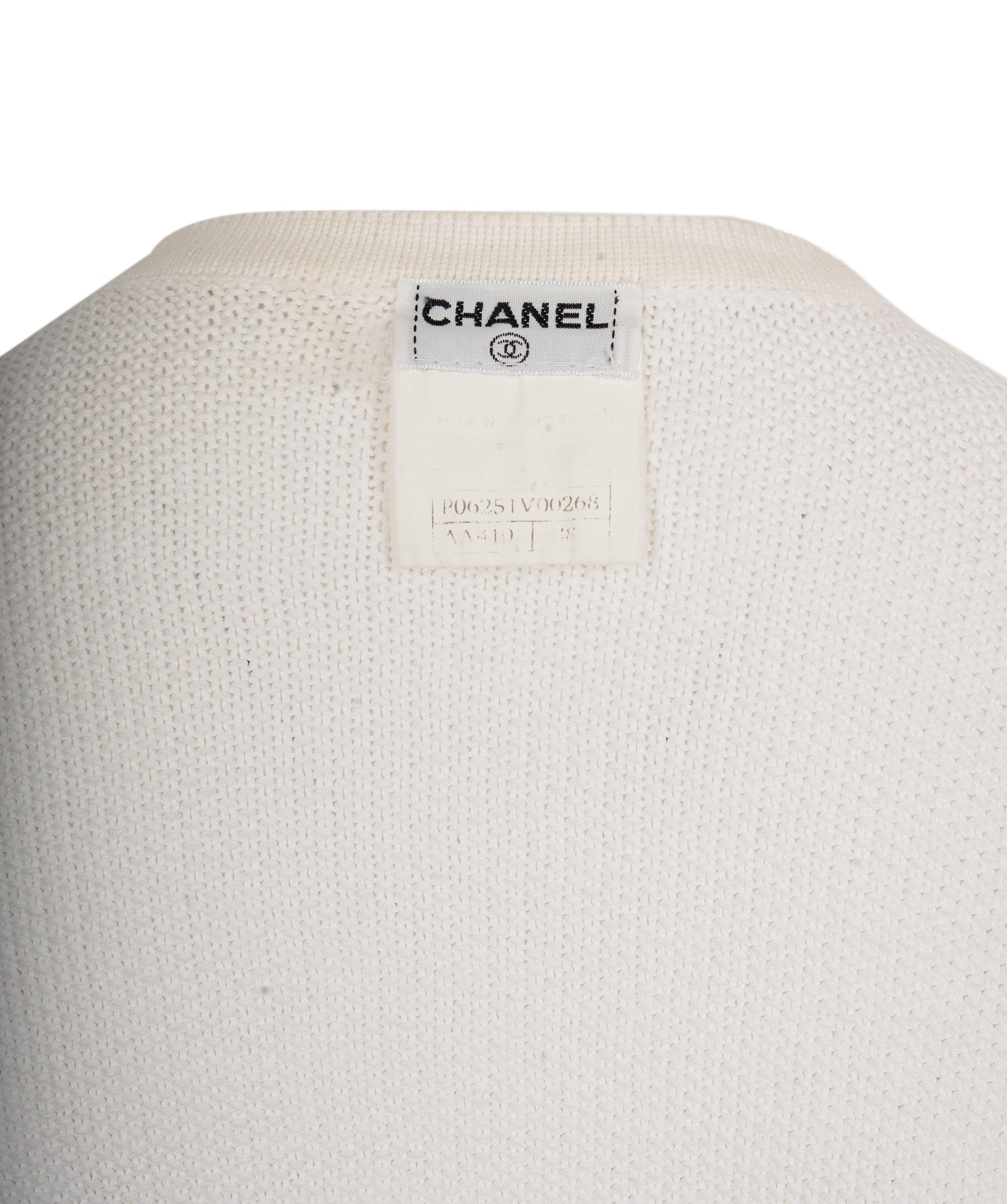 Chanel Chanel Gold CC Button Cotton Cardigan White ASL7155