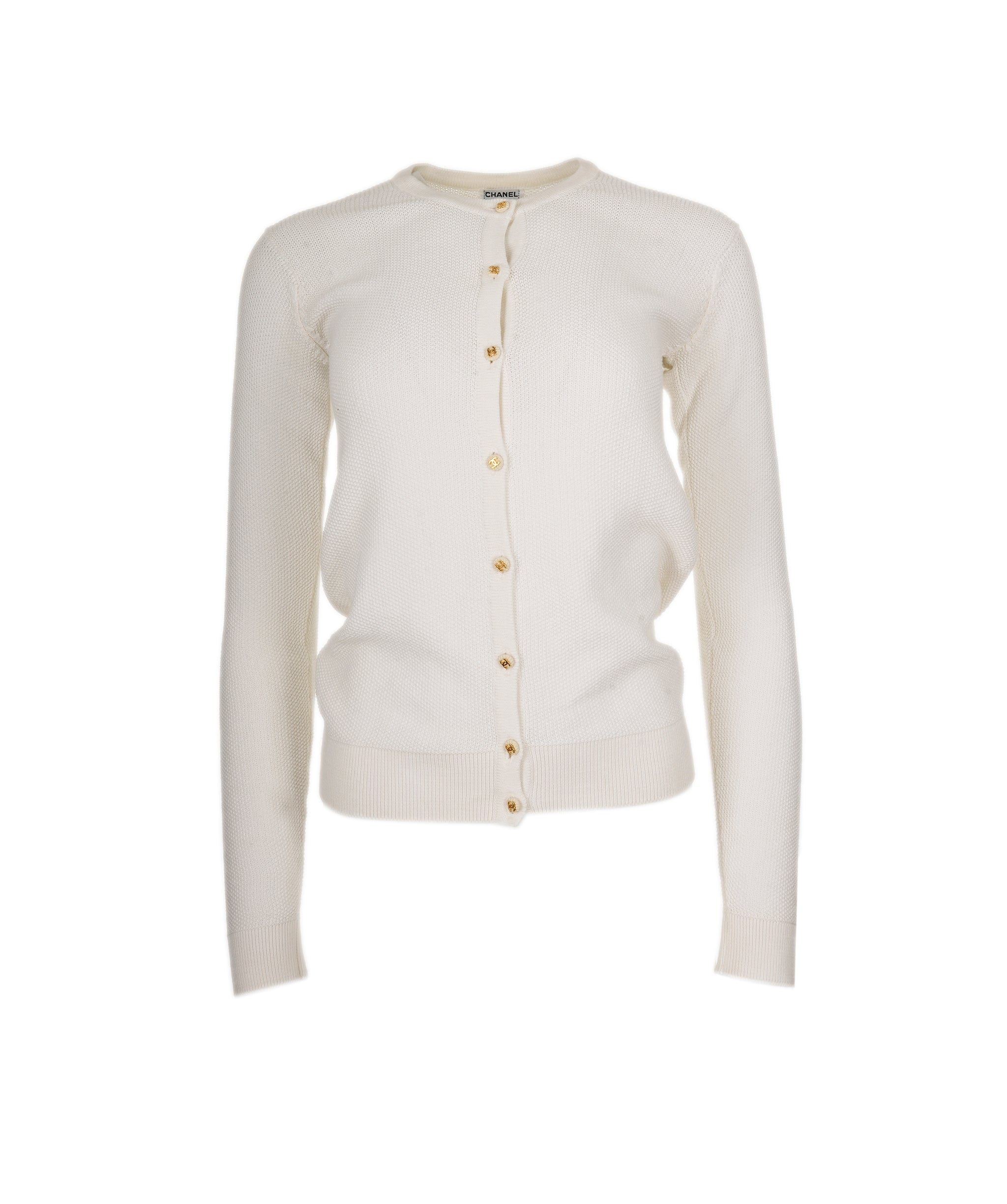 Chanel Chanel Gold CC Button Cotton Cardigan White ASL7155