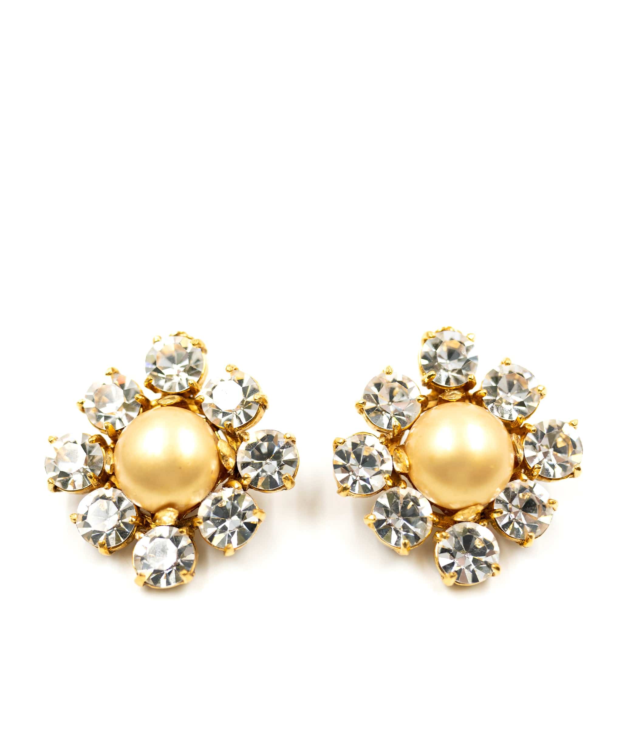 Chanel Chanel gold large crystals and champagne cabochon clip-on earrings, 93A, with box AEL1047