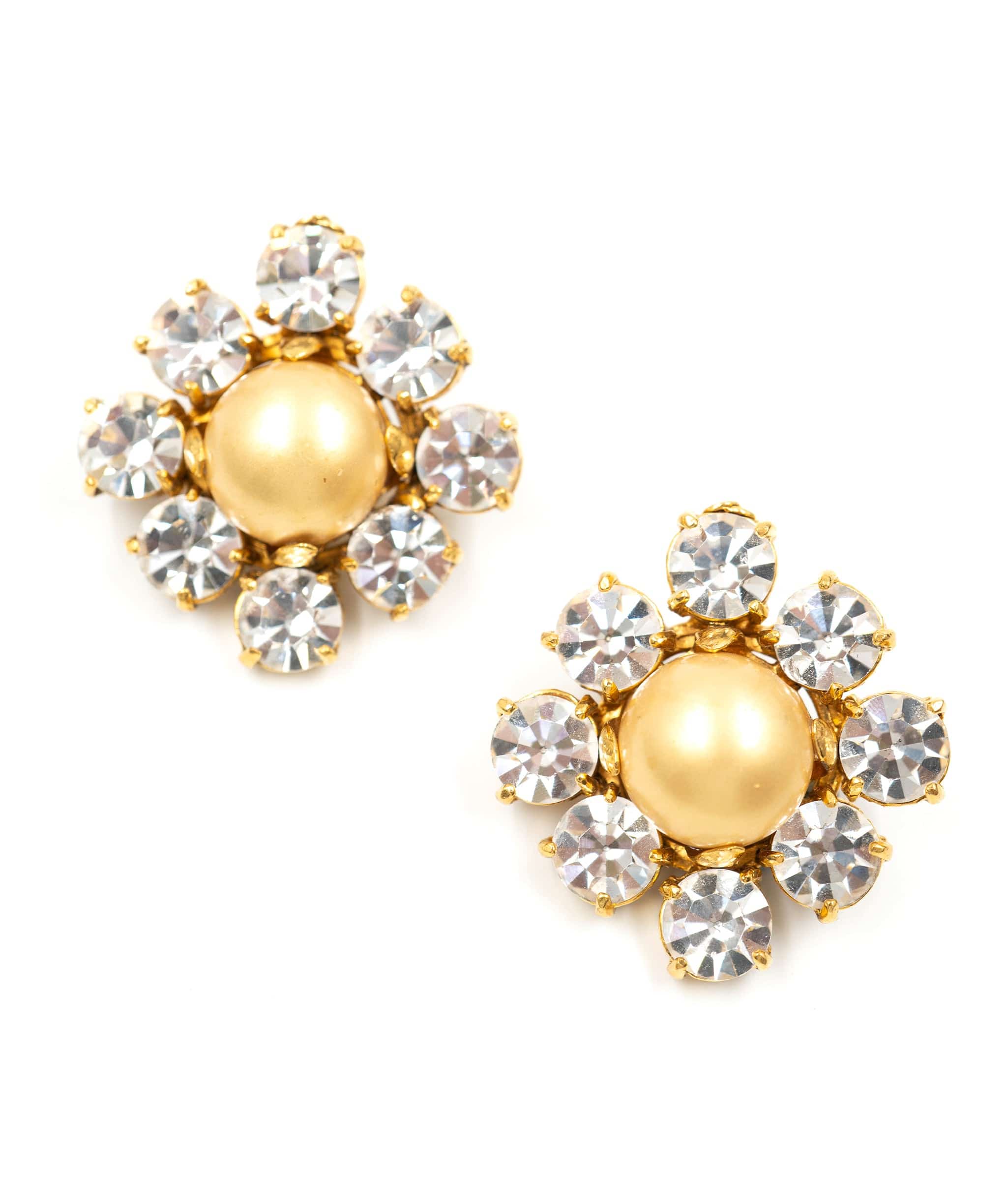 Chanel Chanel gold large crystals and champagne cabochon clip-on earrings, 93A, with box AEL1047