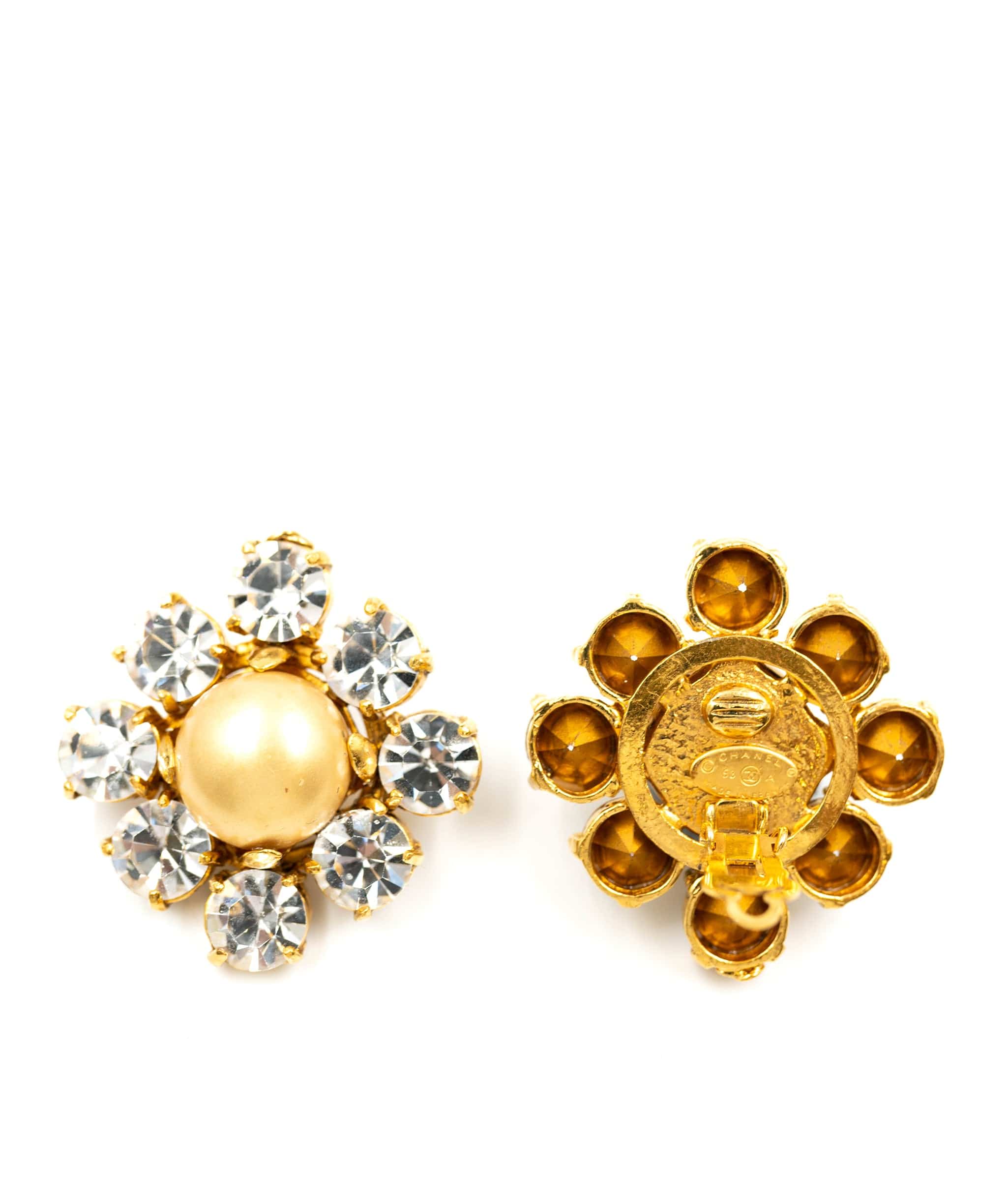 Chanel Chanel gold large crystals and champagne cabochon clip-on earrings, 93A, with box AEL1047