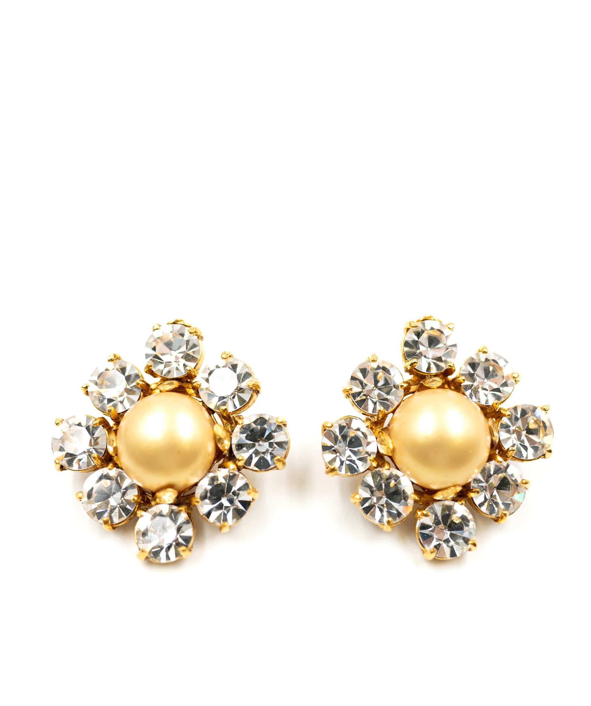 Chanel Chanel gold large crystals and champagne cabochon clip-on earrings, 93A, with box AEL1047