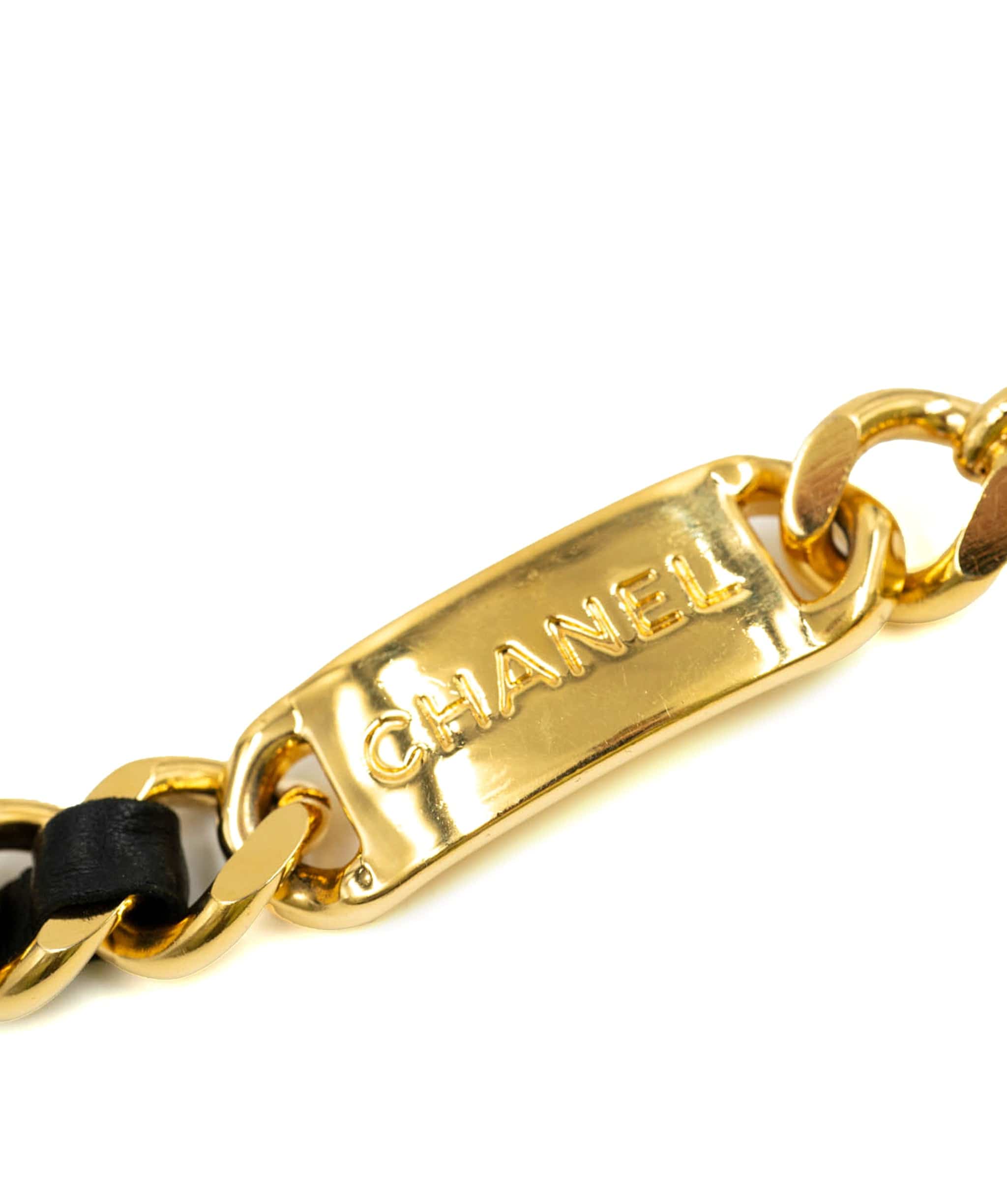 Chanel Chanel gourmette gold and black leather chain belt - AWL3876