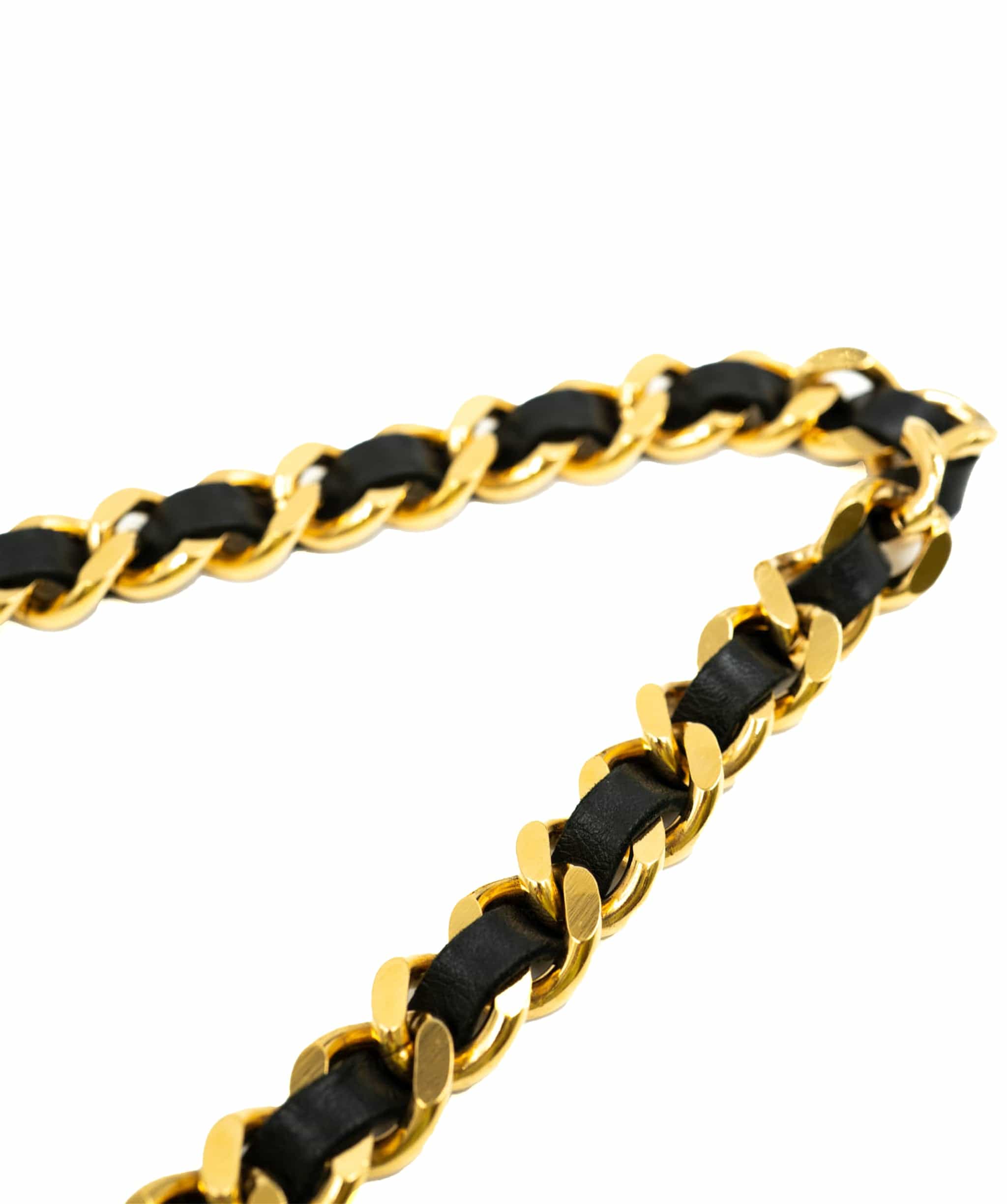 Chanel Chanel gourmette gold and black leather chain belt - AWL3877