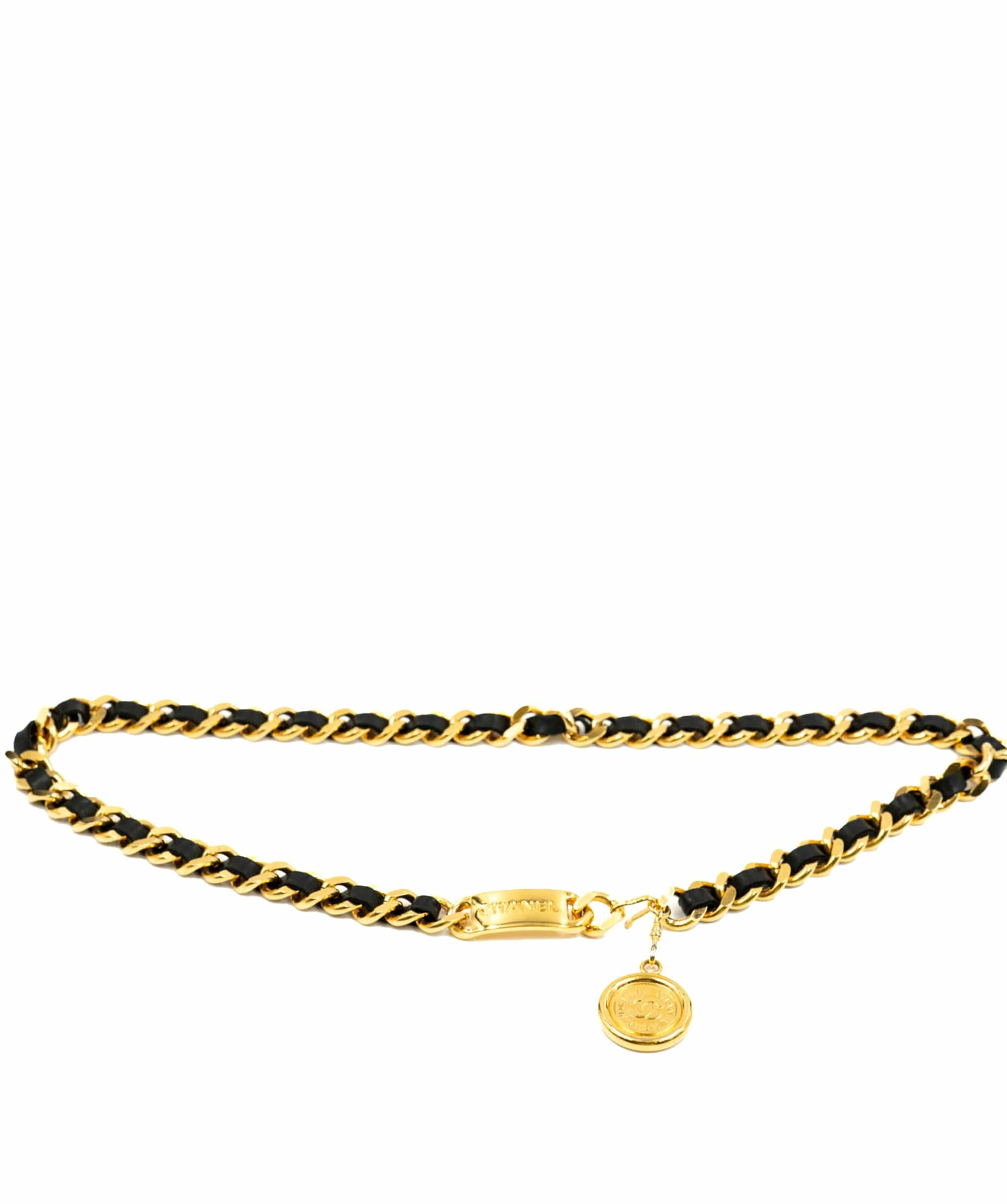 Chanel Chanel gourmette gold and black leather chain belt - AWL3877